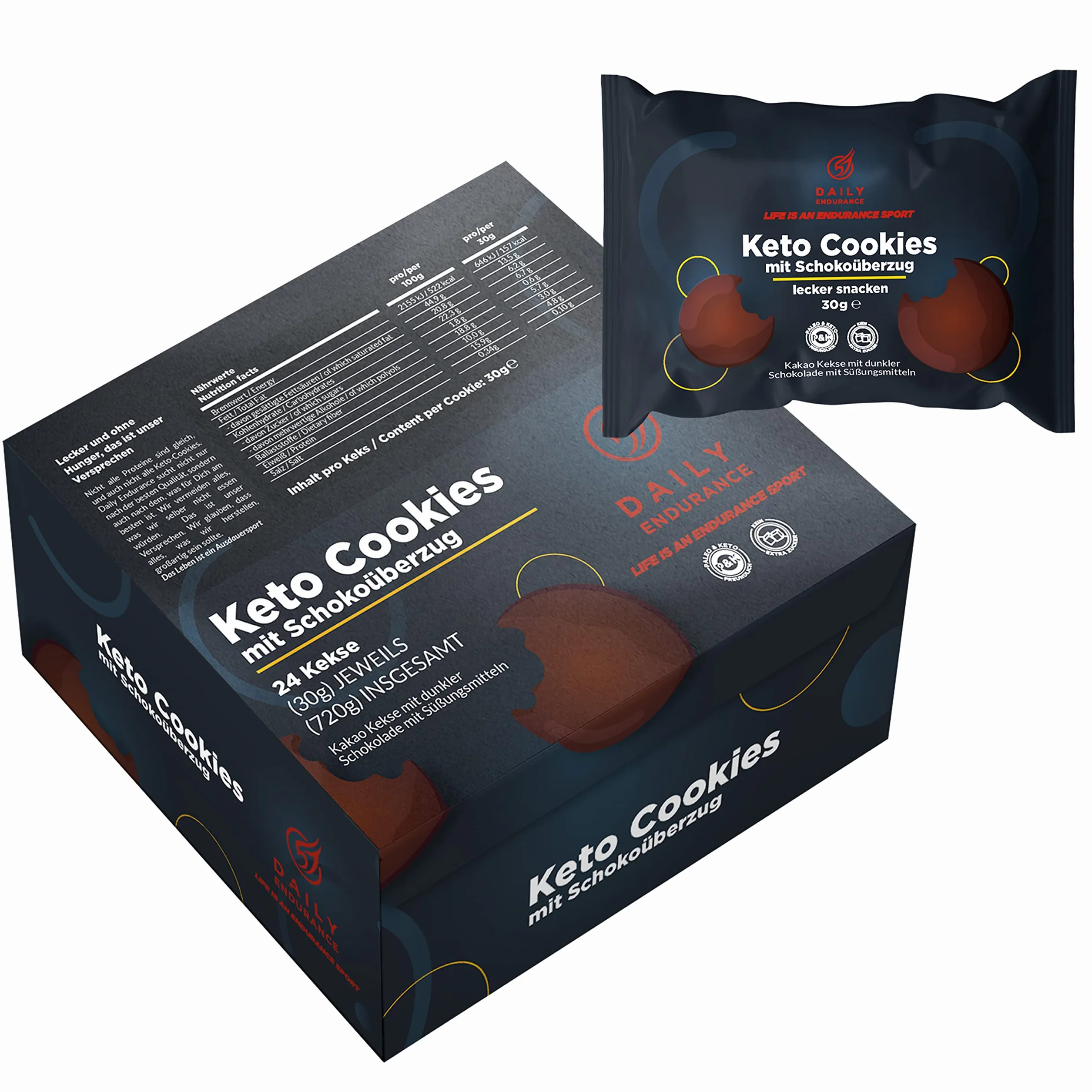 Daily Endurance Biscotti Keto Senza Zucchero 540g 0,7g Carboidrati Ghiaccioli al Cioccolato Spuntini Low Carb