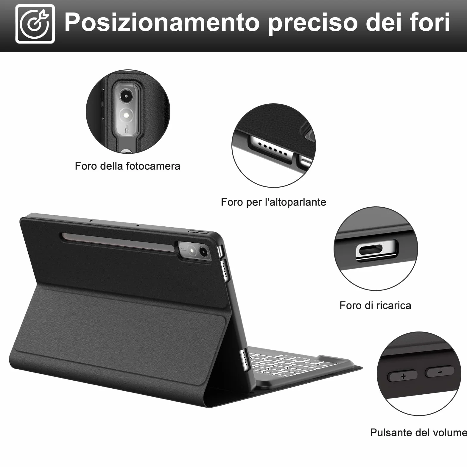 IVEOPPE Cover Tastiera Lenovo Idea Tab Pro 12.7 Pollici 2025, Custodia Tastiera Italiano 7 Colori Retroilluminata Bluetooth Staccabile per Lenovo Xiaoxin Pad Pro 12,7 2025, Nero