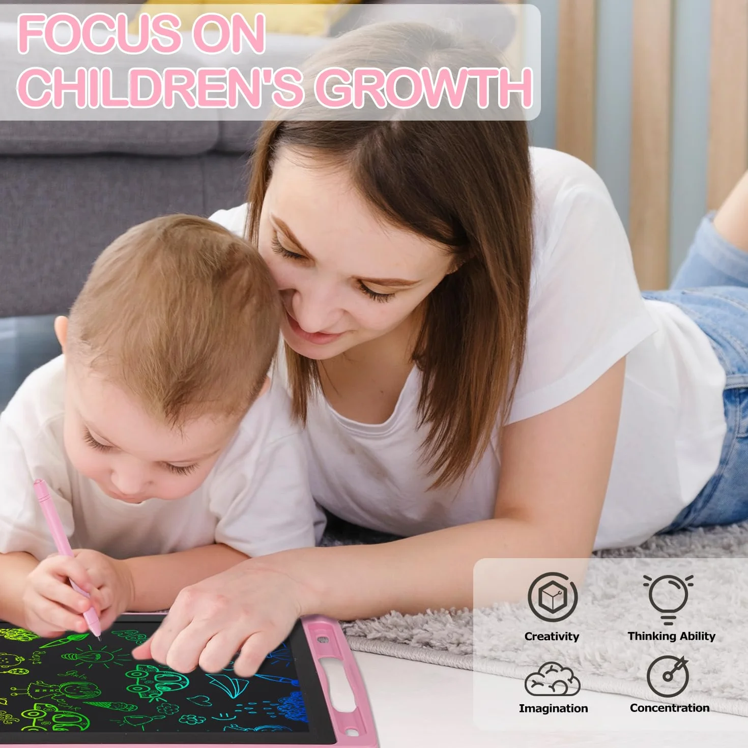 Tavoletta Grafica LCD 8,5 Pollici Cancellabile per Bambini 2-8 Anni, 2 Pezzi Rosa - Lavagna Magnetica Colorata
