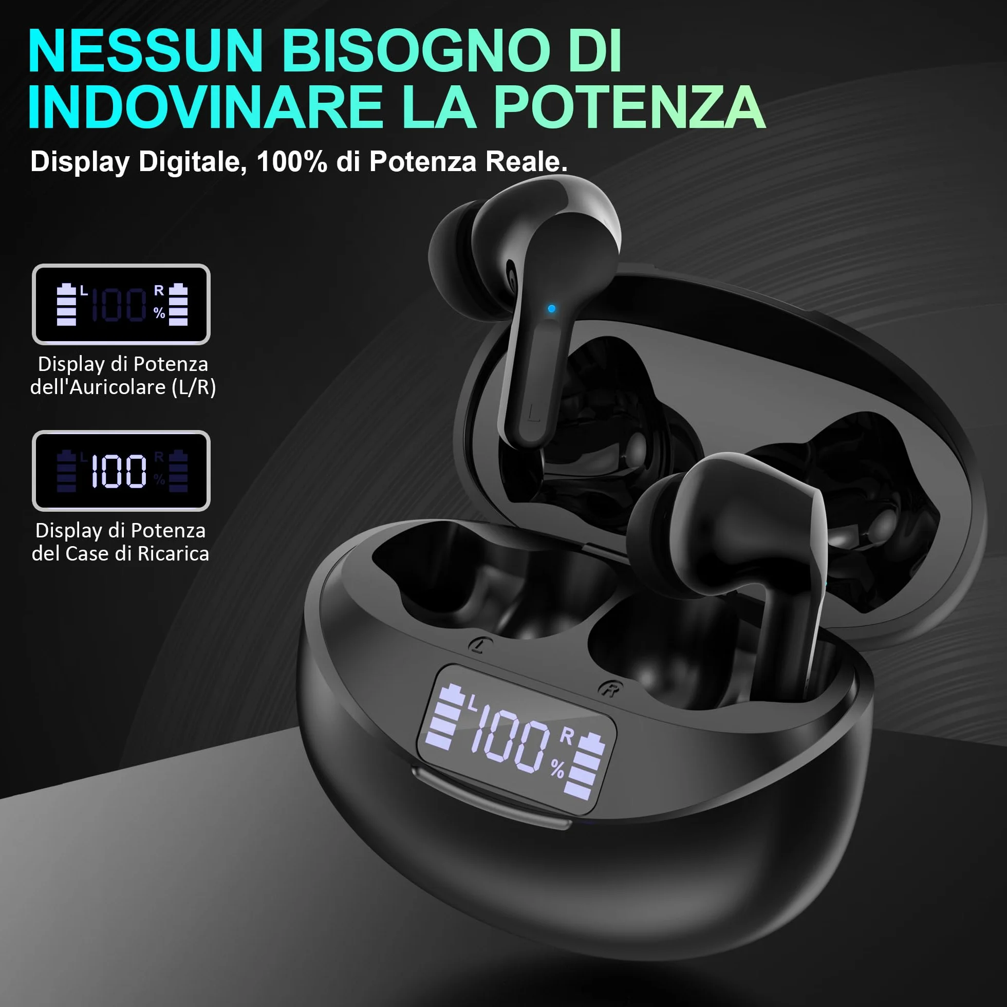 Cuffie Bluetooth 5.3 Wireless, Auricolari Hi-Fi Senza Fili con Cancellazione Rumore CVC, USB C, Nero