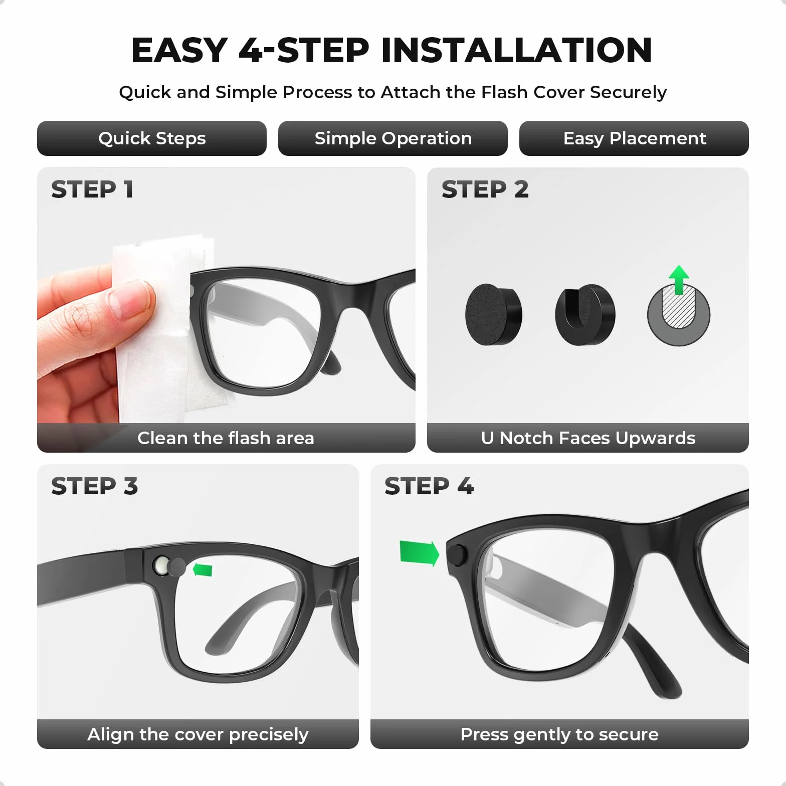 LED Light Blocking Stickers Compatible with Ray-Ban Meta Smart Glasses, Ultra-Thin Reusable U-Shaped Stickers, Privacy and Glare Reduction 20pcs