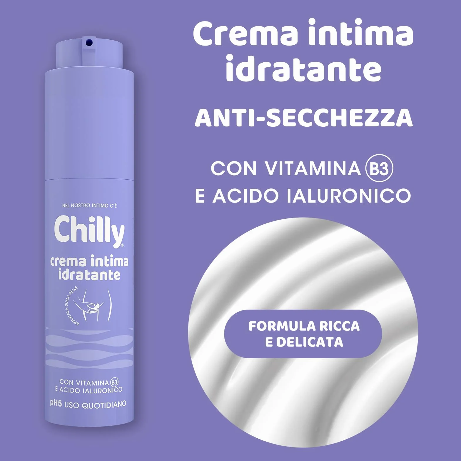 Chilly Crema Intima Idratante con Vitamina B3 e Acido Ialuronico, 50 ml