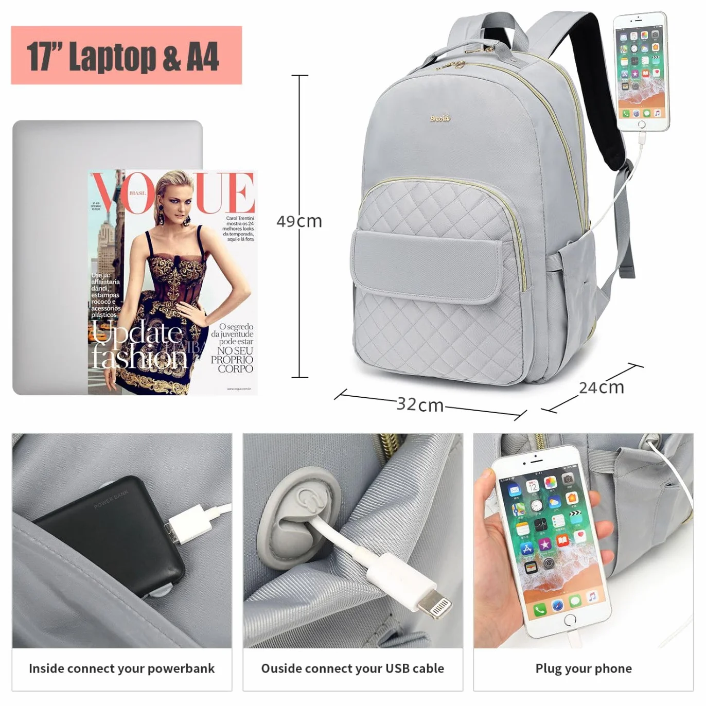 Zaino Donna PC Zaino Scuola Ragazza 17,3 Pollici,Borsa Scuola Zaini Scuola Superiore con Scomparto per Laptop e USB,Zainetto Femmina per Viaggi di Piacere,Affari,Studi,Universitario