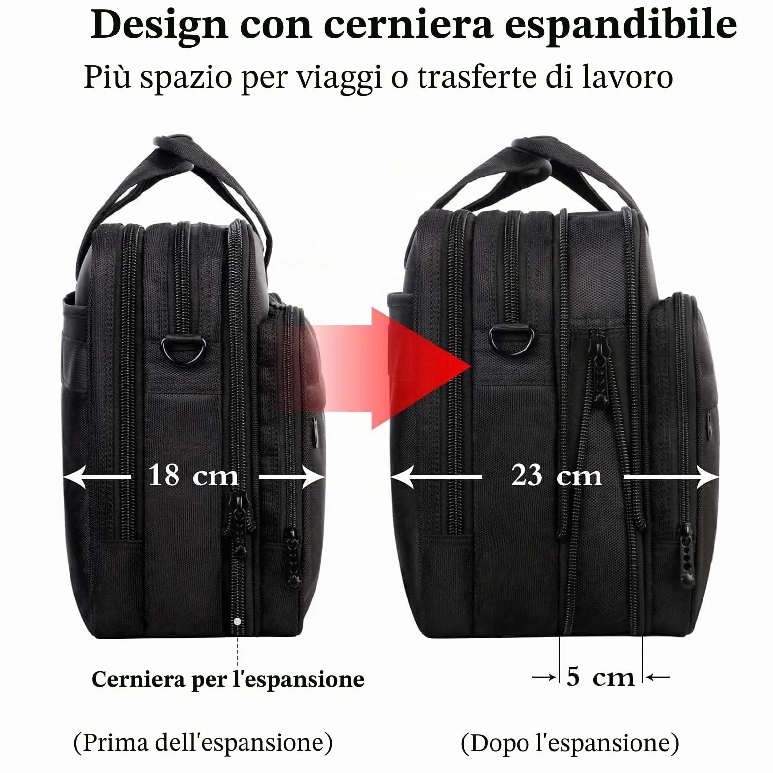 Borsa per laptop 17 pollici, valigetta da lavoro grande per uomo donna borsa a tracolla impermeabile borsa a tracolla, borsa per computer multifunzione espandibile per laptop tablet notebook, nero