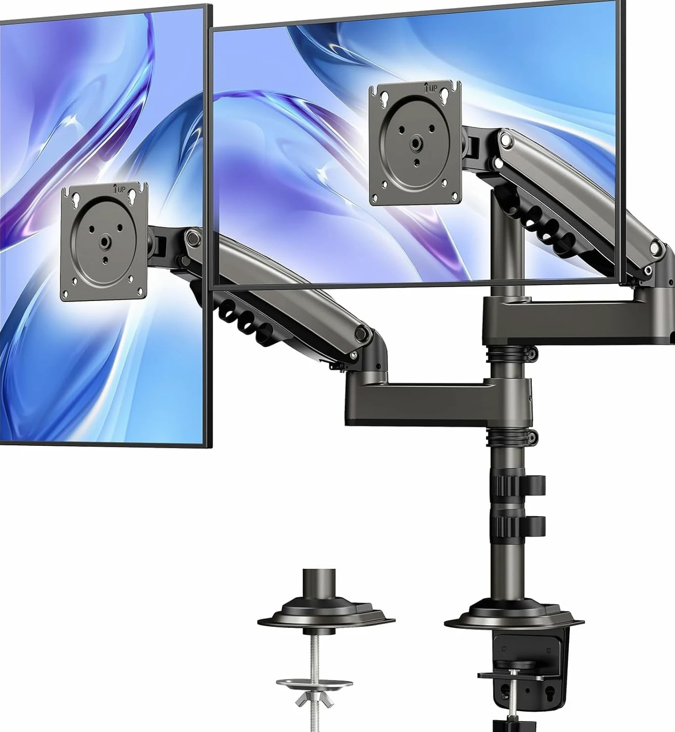 HUANUO Supporto per Monitor da 13”-32” Monitor, Supporto Ergonomico per Schermo per 2 monitor inclinazione/rotazione/peso massimo 9KG/VESA 75/100mm