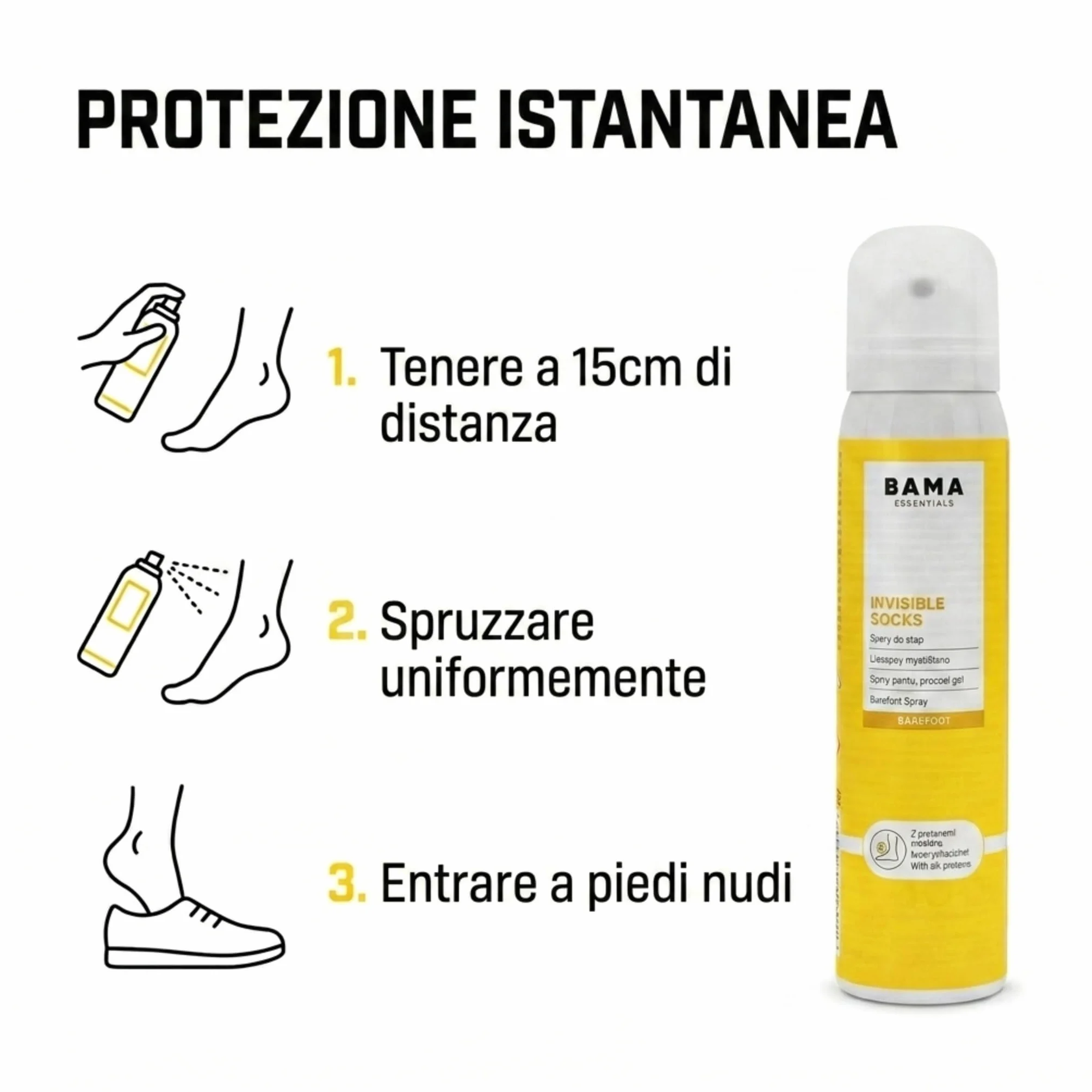 Bama Calze Invisibili Spray Barefoot Anti-Attrito Piedi Proteine Seta 100 ml