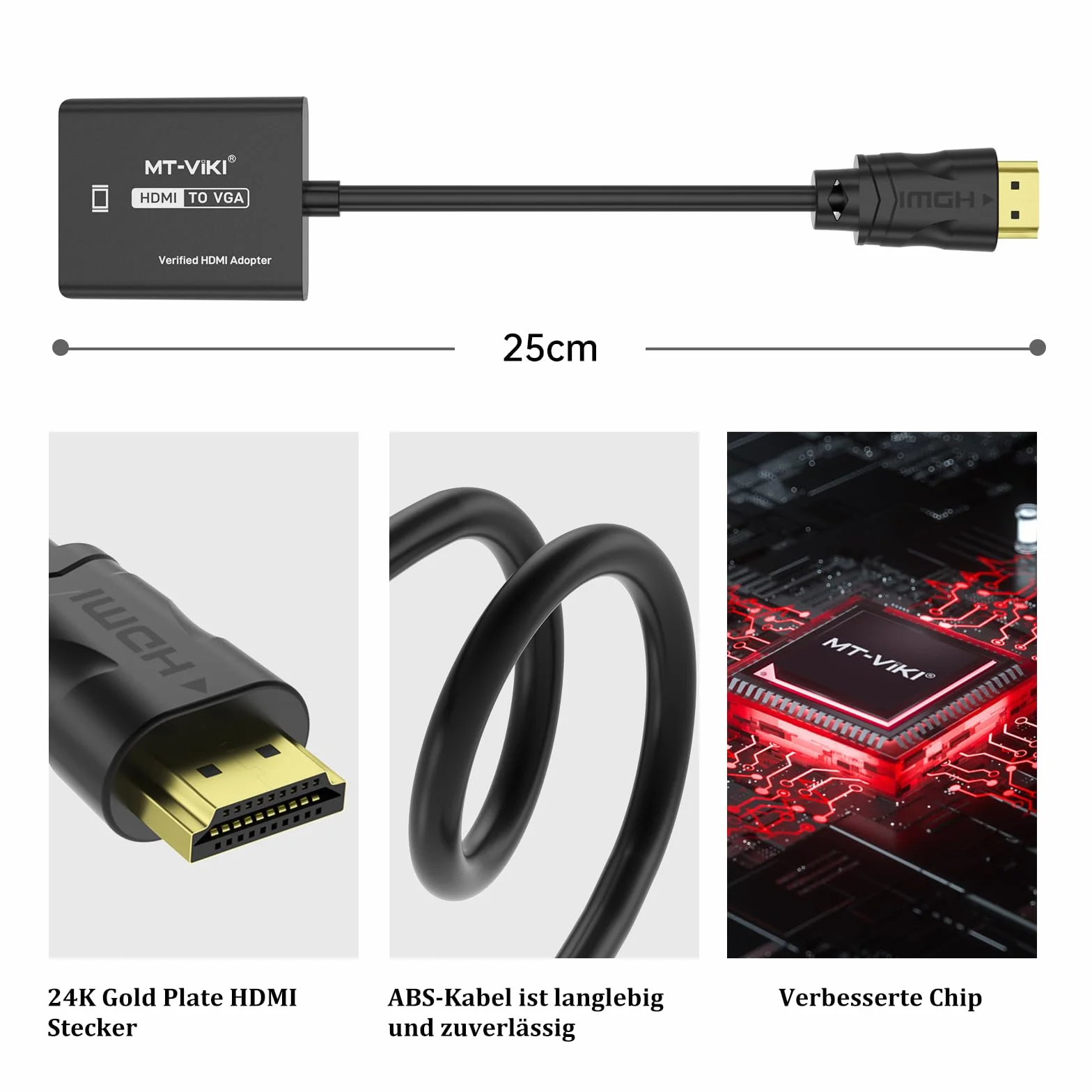 MT-VIKI Adattatore da HDMI a VGA, adattatore da HDMI a VGA 1080P, compatibile con computer desktop, laptop, PC, monitor, proiettore HDTV, Chromebook Roku Xbox e più 1 pezzo