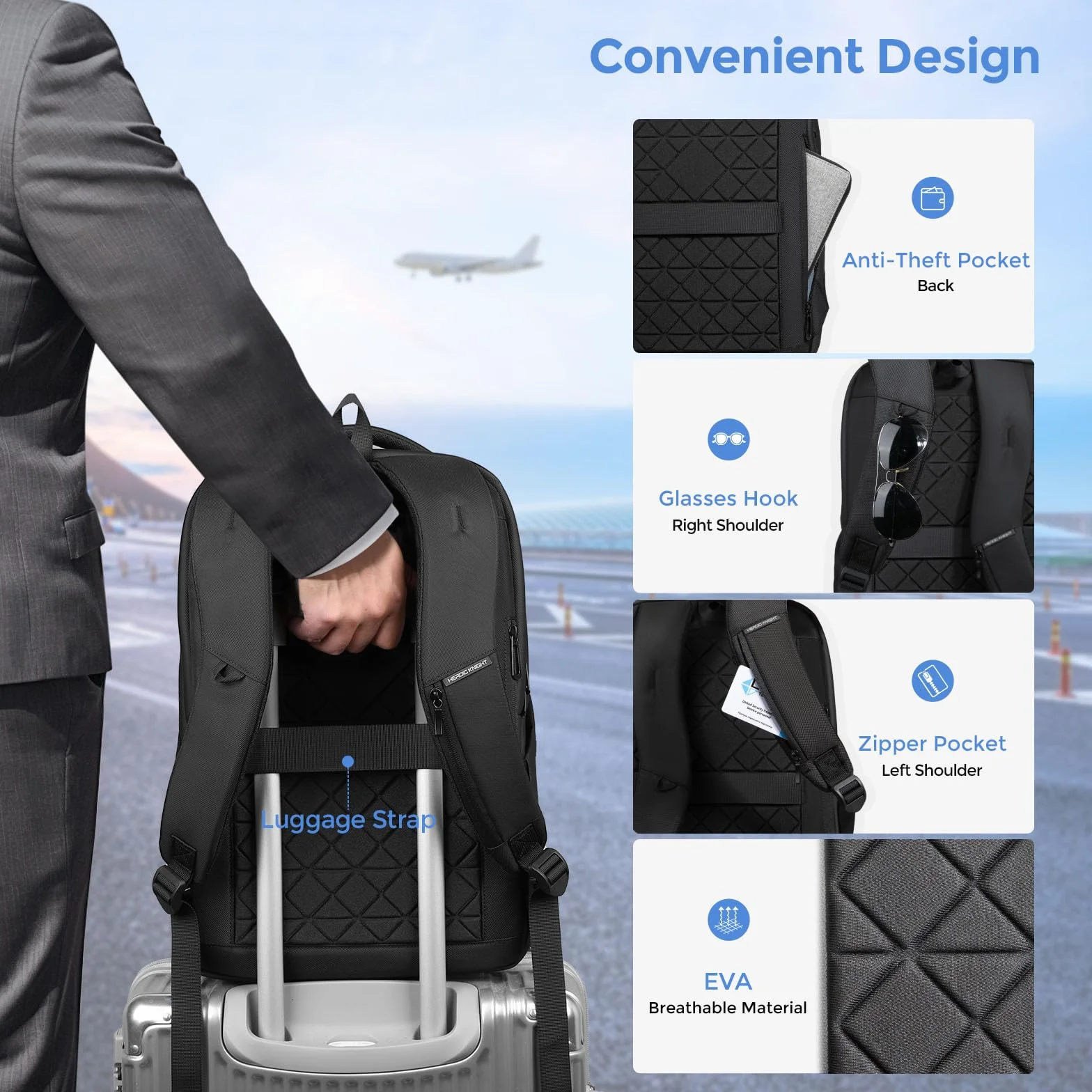 Zaino Uomo per PC 17,3 Pollici con Porta USB-C e USB-A, Zaino Antifurto Impermeabile 24-28L Leggero per Ufficio, Università, Lavoro, Viaggio e Uso Quotidiano – Nero