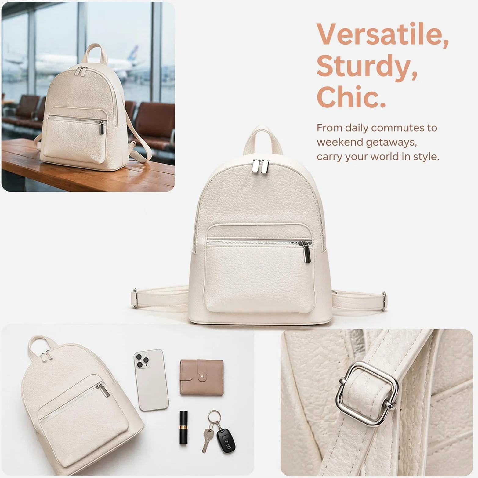 Mini PU moda casual zaino leggero giornaliero pacchetto a spalla sacchetto,White