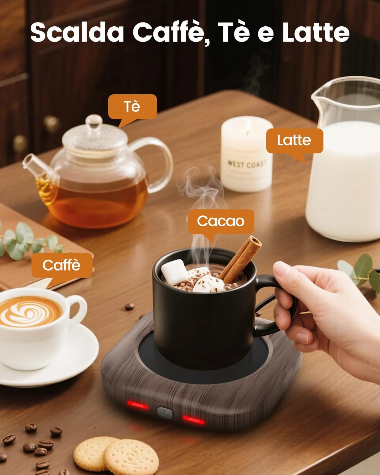 HOMEASY Scaldatazza Elettrico 3 Temperature, Scaldalatte Tazza Autoriscaldante Piastra Riscaldante Sicura e Impermeabile per Caffè Tè e Aromaterapia Spegnimento Automatico