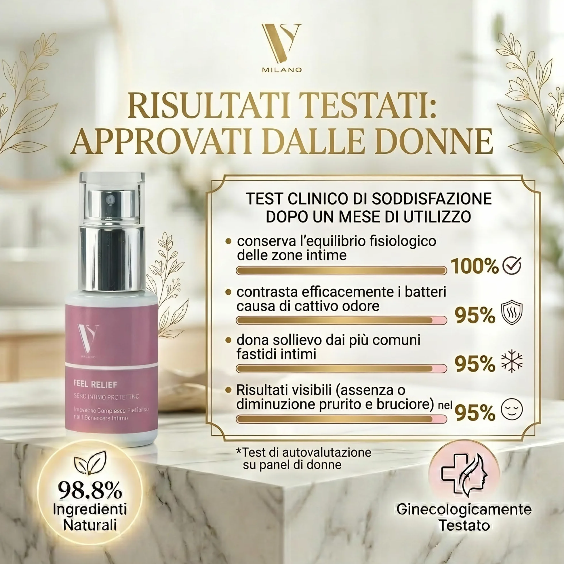 FEEL RELIEF Spray Intimo Prebiotico 15ml - Siero Riequilibrante Microbiota e pH - Antimicrobico Candida Cistite - 98,8% Naturale