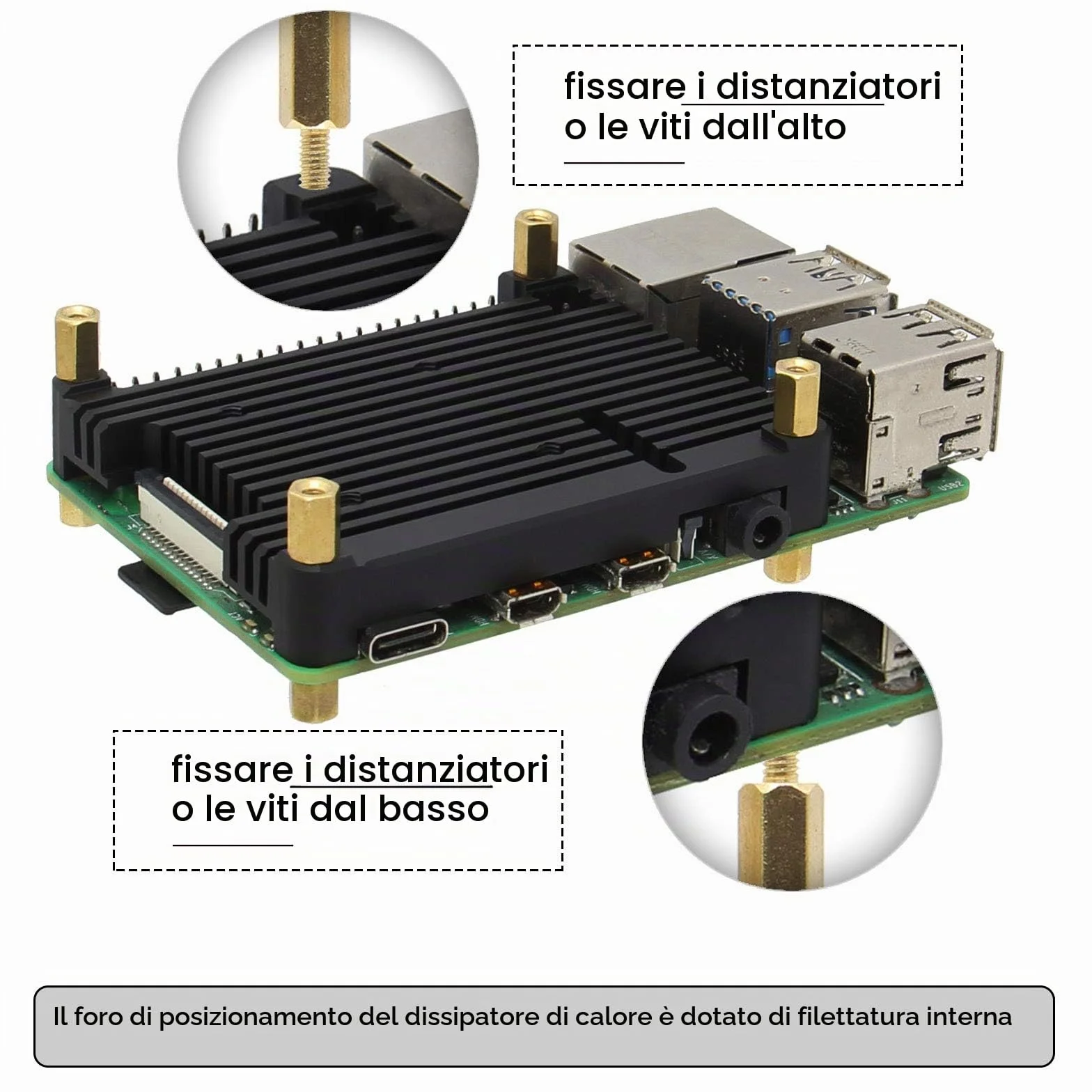 Geekworm Raspberry Pi 4 11 mm Embedded Dissipatore (P165-B), Raspberry Pi 4B Dissipatore di Calore/Radiatore per Raspberry Pi 4 Modello B & Pi 4 Scheda di Espansione Supporto POE Estensione
