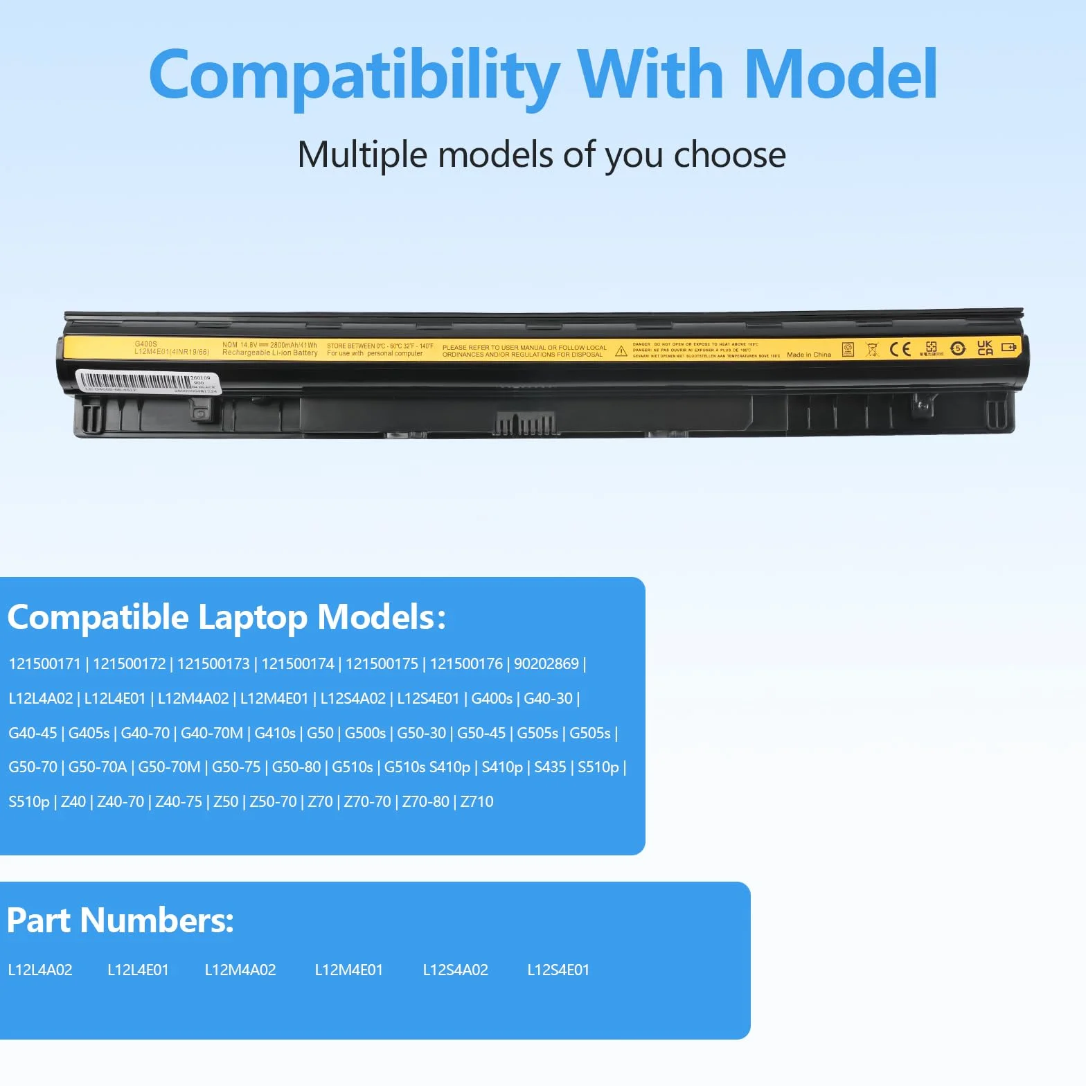 2800mAh L12S4E01 L12M4E01 Batteria per Lenovo G50 G50-45 Z50 Z70 Z50-70 Z70-80 G50-30 G50-70 G50-80 G505S G500S Z50-75 G400S L12M4A02 L12L4A02 L12S4A02 L12L4E01