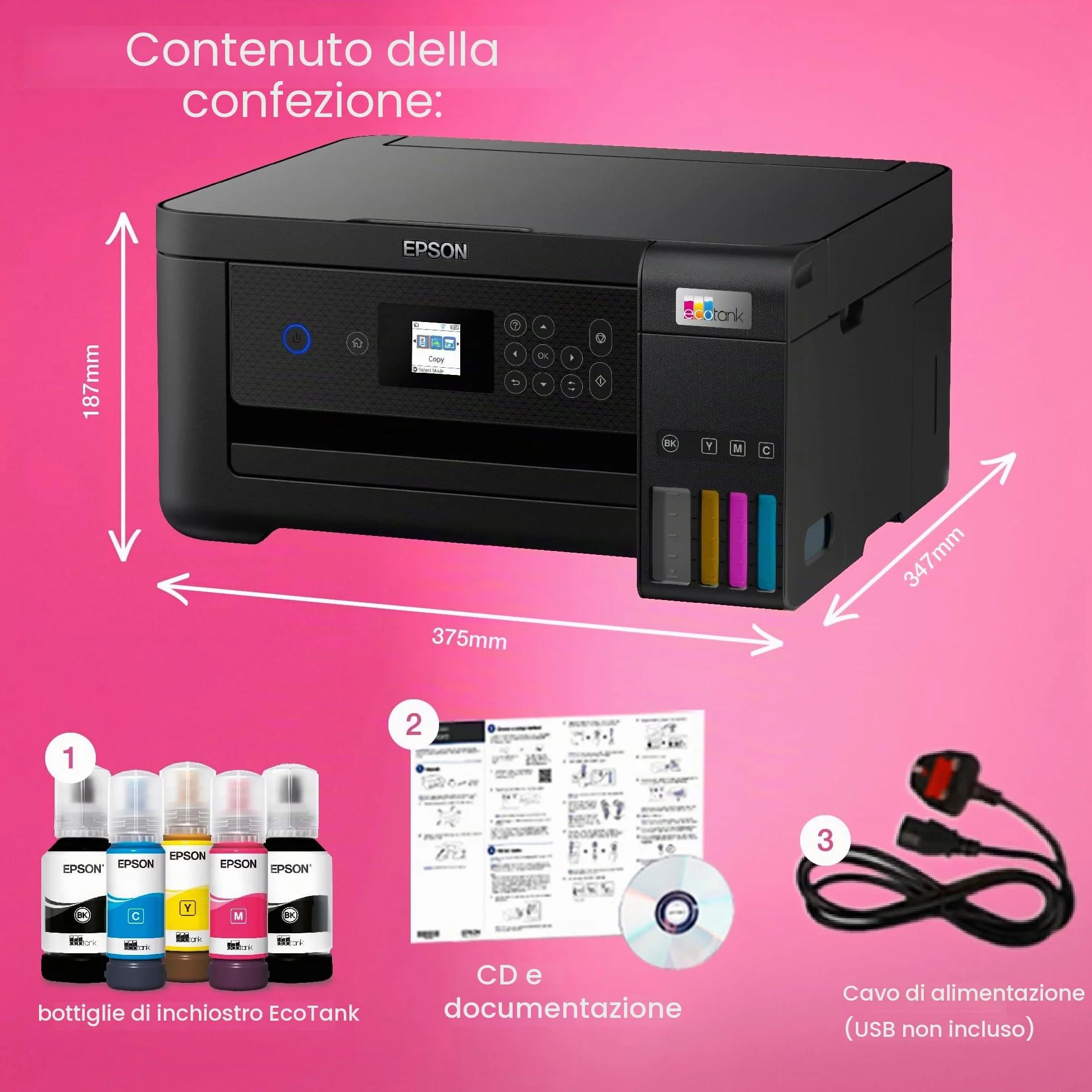 Epson EcoTank ET-2850 - Stampante multifunzione per serbatoi di inchiostro, Wi-Fi A4, con fino a 3 anni di inchiostro incluso