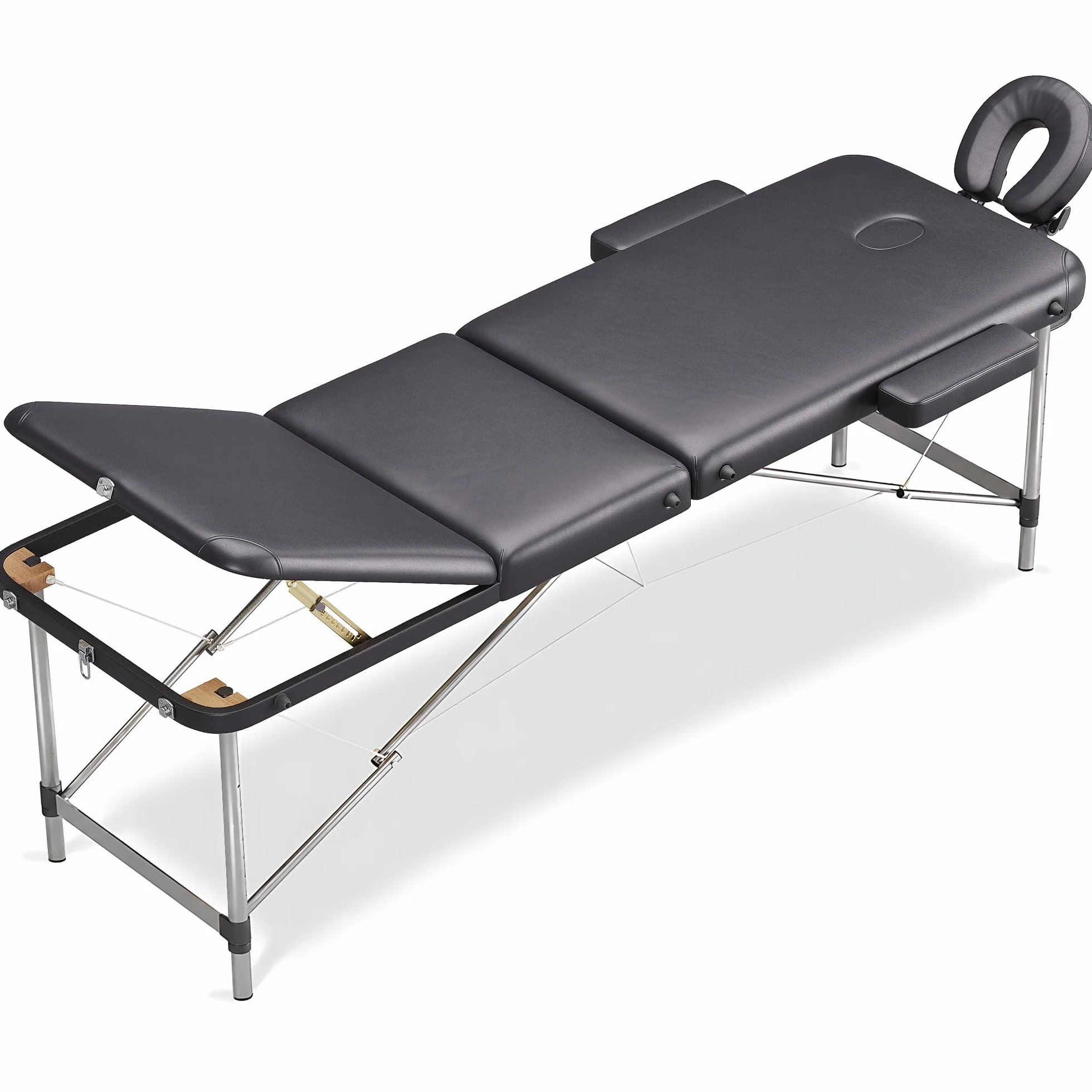 Beltom Lettino per Massaggi 3 Zone Alluminio 195x70 Cm Portatile Pieghevole Nero