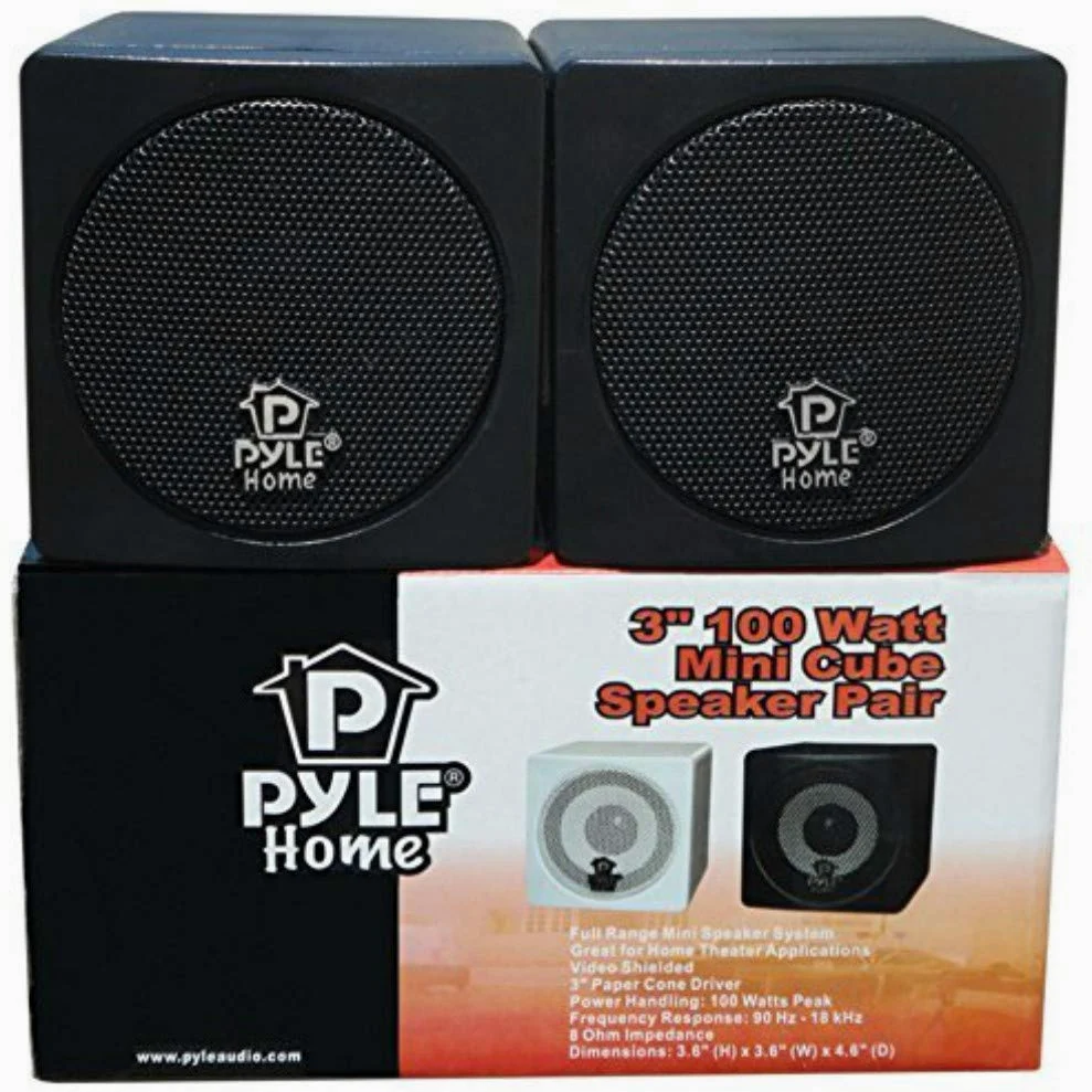 COPPIA DI CASSE CUBO PASSIVE PYLE PCB3BK NERE DA 100 WATT RMS E 200 WATT MAX A COPPIA DA 9,00 CM QUADRATE PER INTERNI PC TABLET TV MP3 DOLBY DIGITAL SURROUND O COME SATELLITI PER IMPIANTO HOME THEATHER O AUTO CASA CAMPER SCRIVANIA TAVOLO