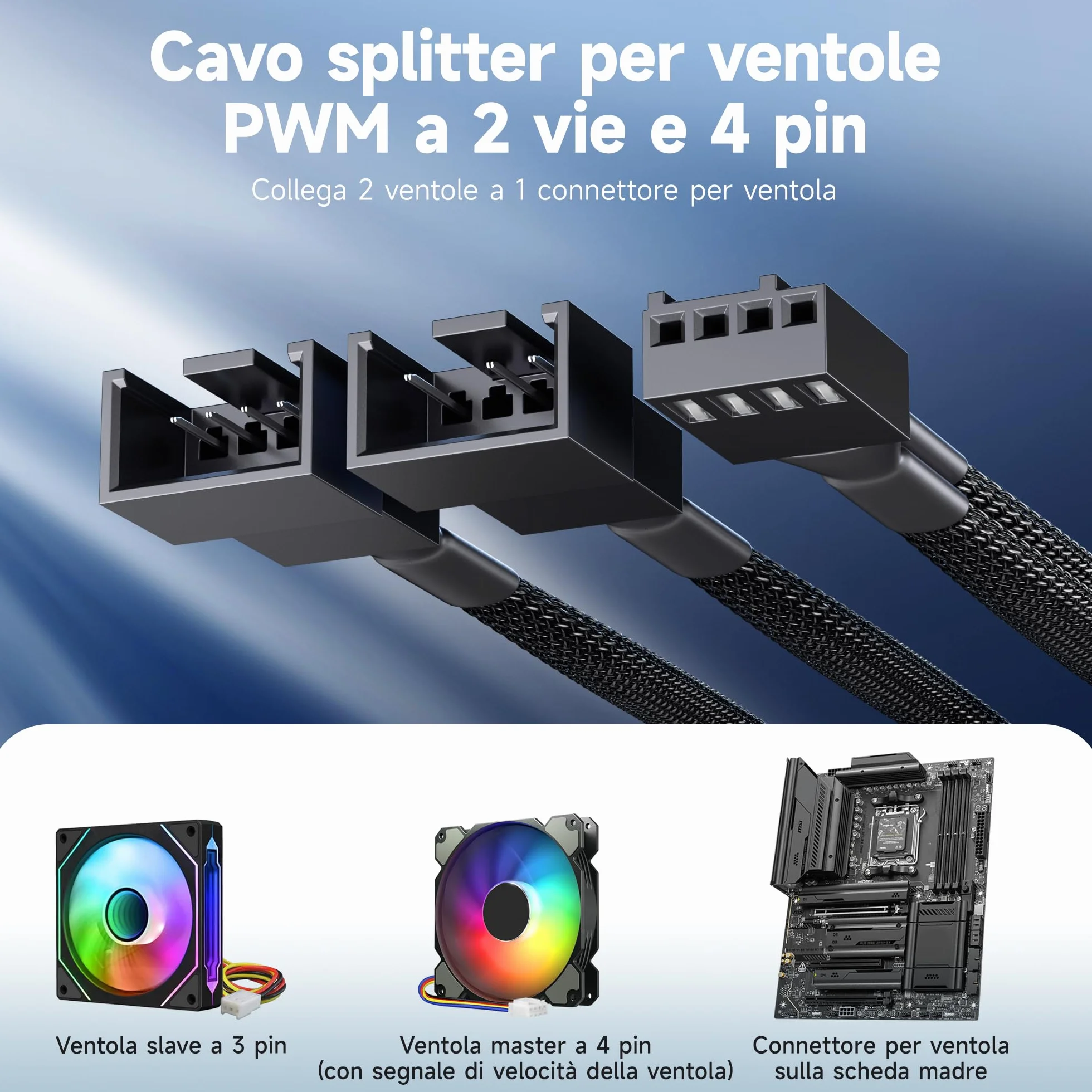 Cable Matters Pacco da 2 Cavo di Ventola Splitter 4 Pin 1 a 2 PWM – 10cm