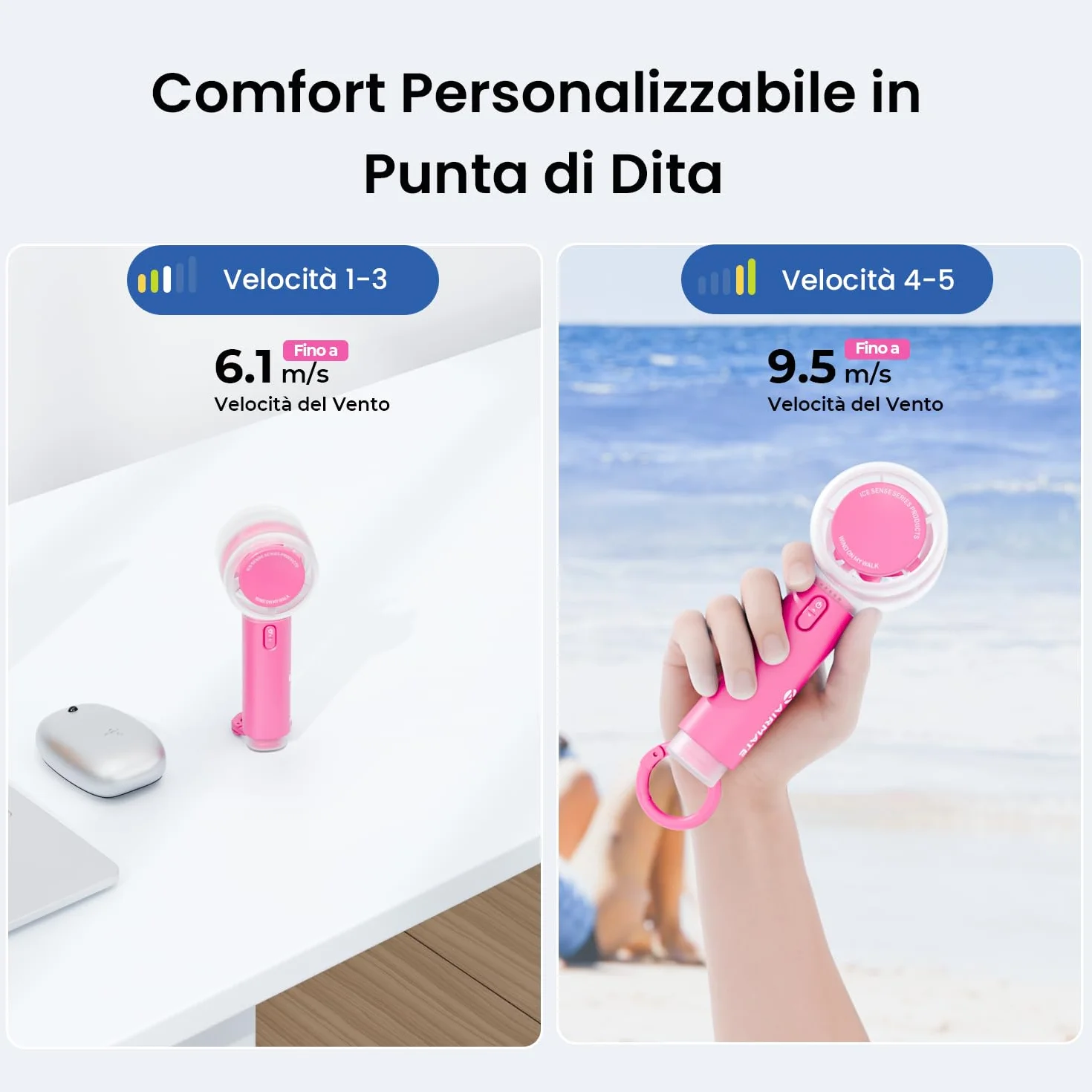 AIRMATE Ventilatore Portatile, Mini Ventilatore USB Ricaricabile, Mini Ventilatore Turbo con Potenza di Ventilazione Ultra Potente a 13000 giri, Ventolino Portatile per Viaggi, All'aperto - Rosa