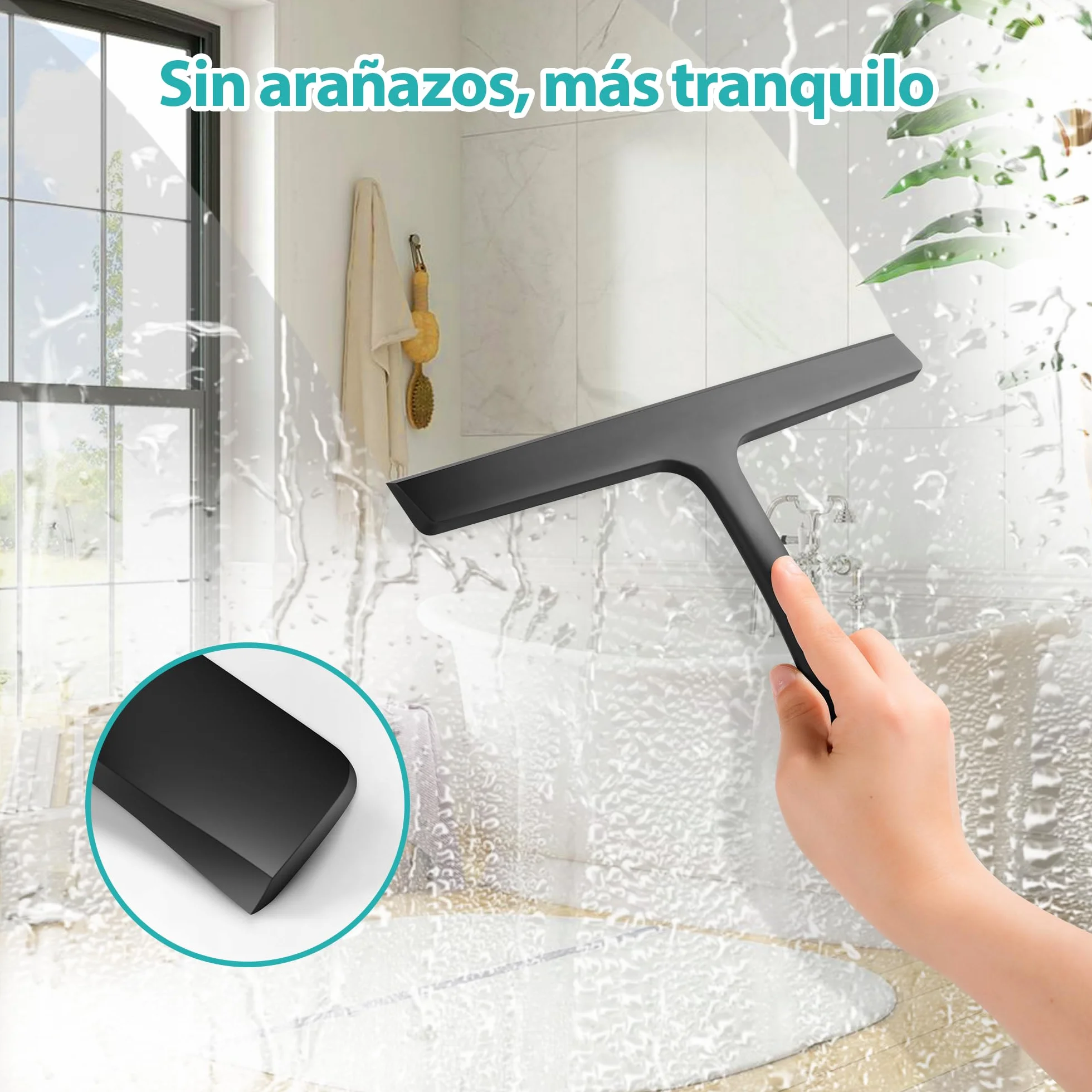 Tergivetro per Doccia in Silicone - Pulisci Vetri, Porte e Finestre - Senza Foratura con Supporto