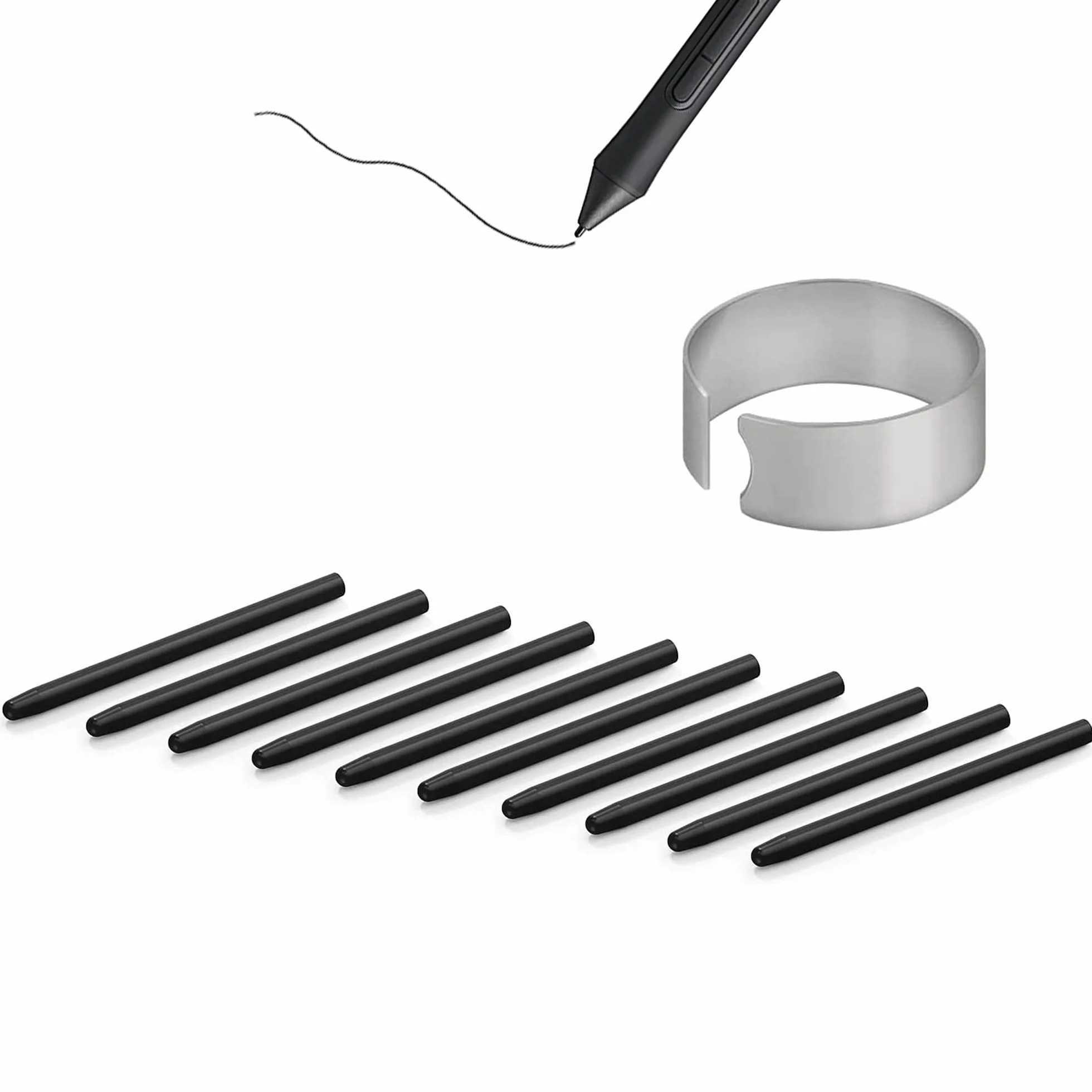 [10 Pezzi] Punte di Ricambio per One By Wacom/Bamboo/Intuos/Intuos 5&4&3/Intuos Pro(PTH-451/651/851)/Cintip/Cintip Companion 1&2&Hybrid/Cintip 13H, per CTE-,MTE-,CTL-,CTH- Tavoletta Grafica, Nero