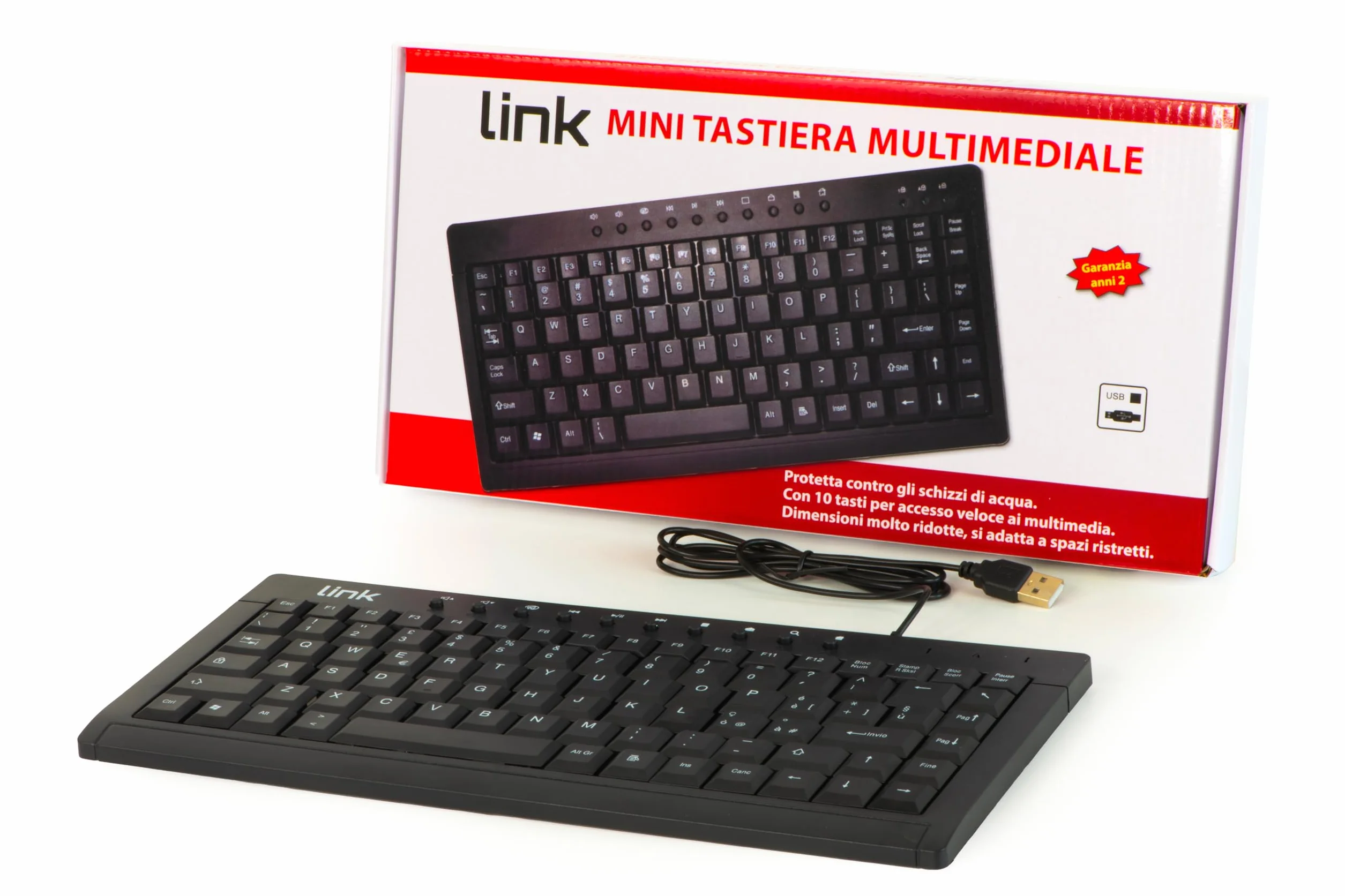 LINK LKTAST04 Mini Tastiera Multimediale USB per Spazi Stretti Applicazioni Industriali