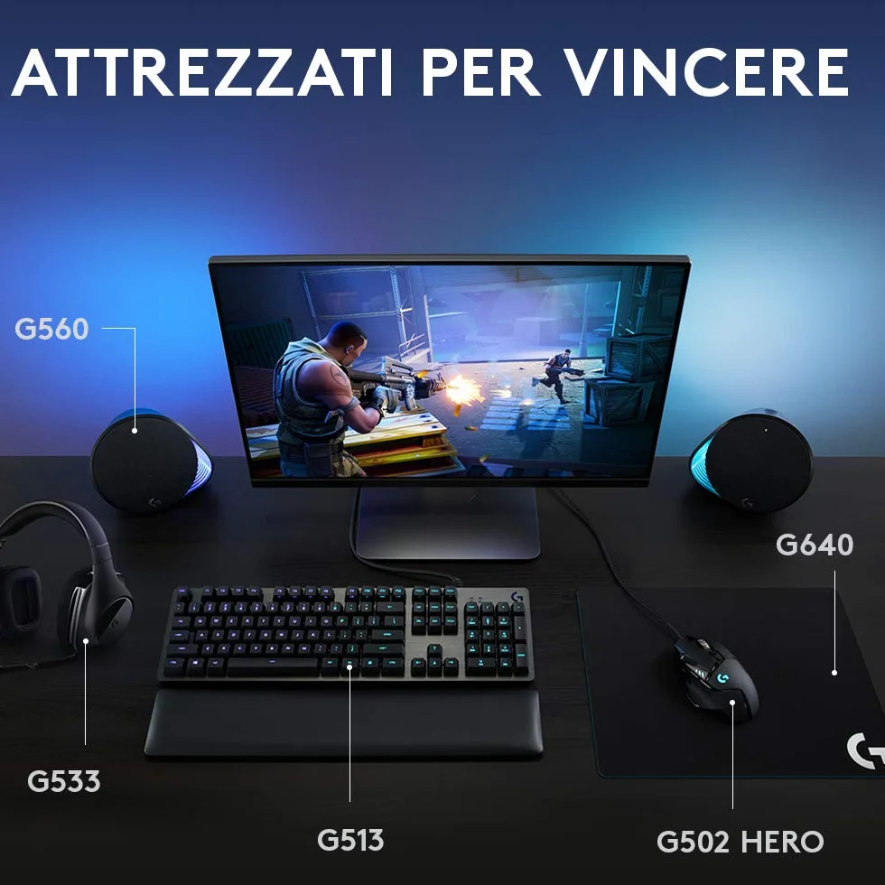 Logitech G560 PC Gaming Speakers, DTS:X 7.1 Ultra Surround, LIGHTSYNC RGB, Nero