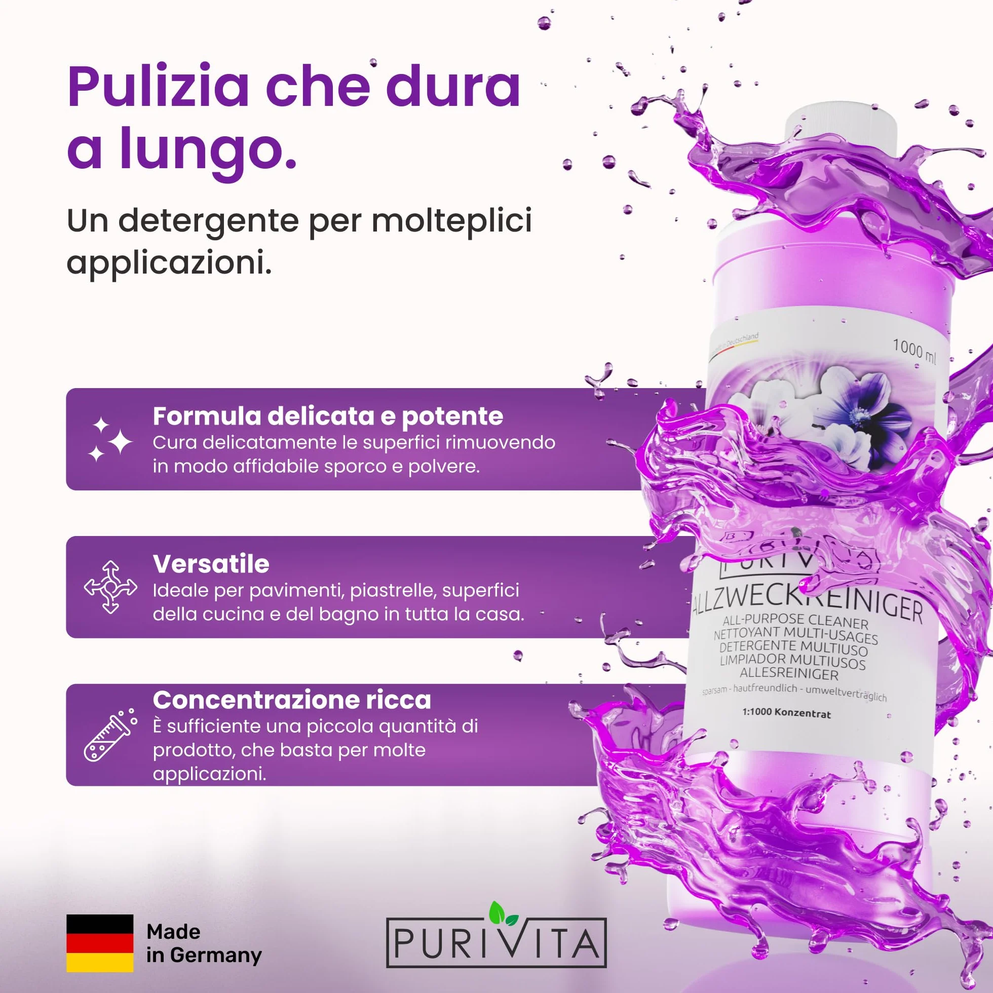 PURIVITA Detersivo Universale Concentrato Profumato 500ML Floor Cleaner All Purpose Cleaner
