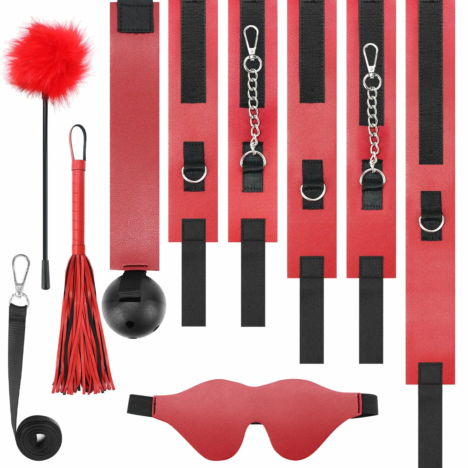Kit Bondage BDSM 7 Pezzi per Coppie - Set di Costrizioni in PU con Maschera, Bavaglio, Flogger, Collare e Manette