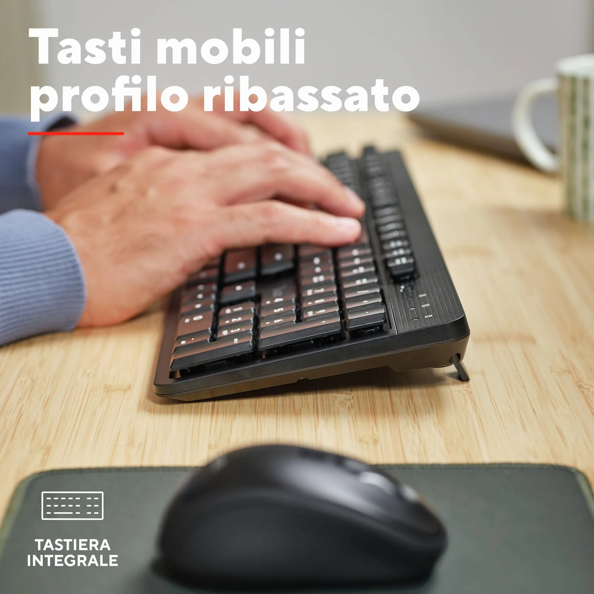 Trust Ymo II Set Tastiera e Mouse Wireless Silenziosi Italiano QWERTY, Tasti a Profilo Ribassato, Resistente agli Sversamenti, Unico Ricevitore USB, Nero
