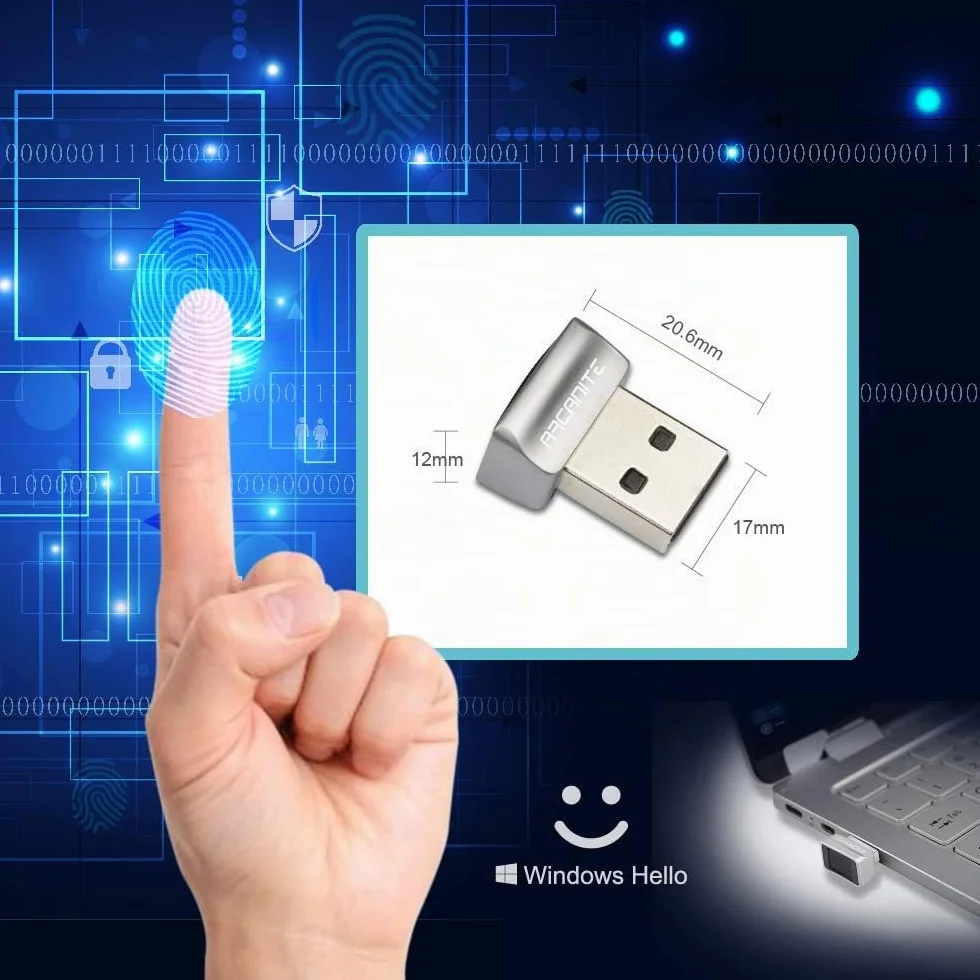ARCANITE, Lettore di impronte digitali USB per Windows 11/10 Hello, dispositivo di sicurezza con sensore a 360 gradi, latenza 0,05 s