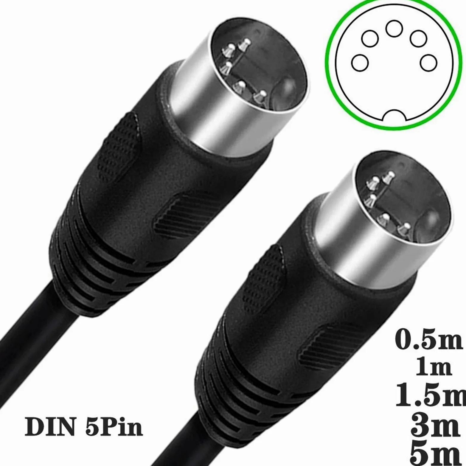 0.5m 1m 1.5m 3M 5m 90 gradi MIDI DIN 5PIN maschio a maschio Spina 5 pin DIN prolunga audio maschio cavo cavo din-5pin M/M cavo(Double Right 5pin,3m)
