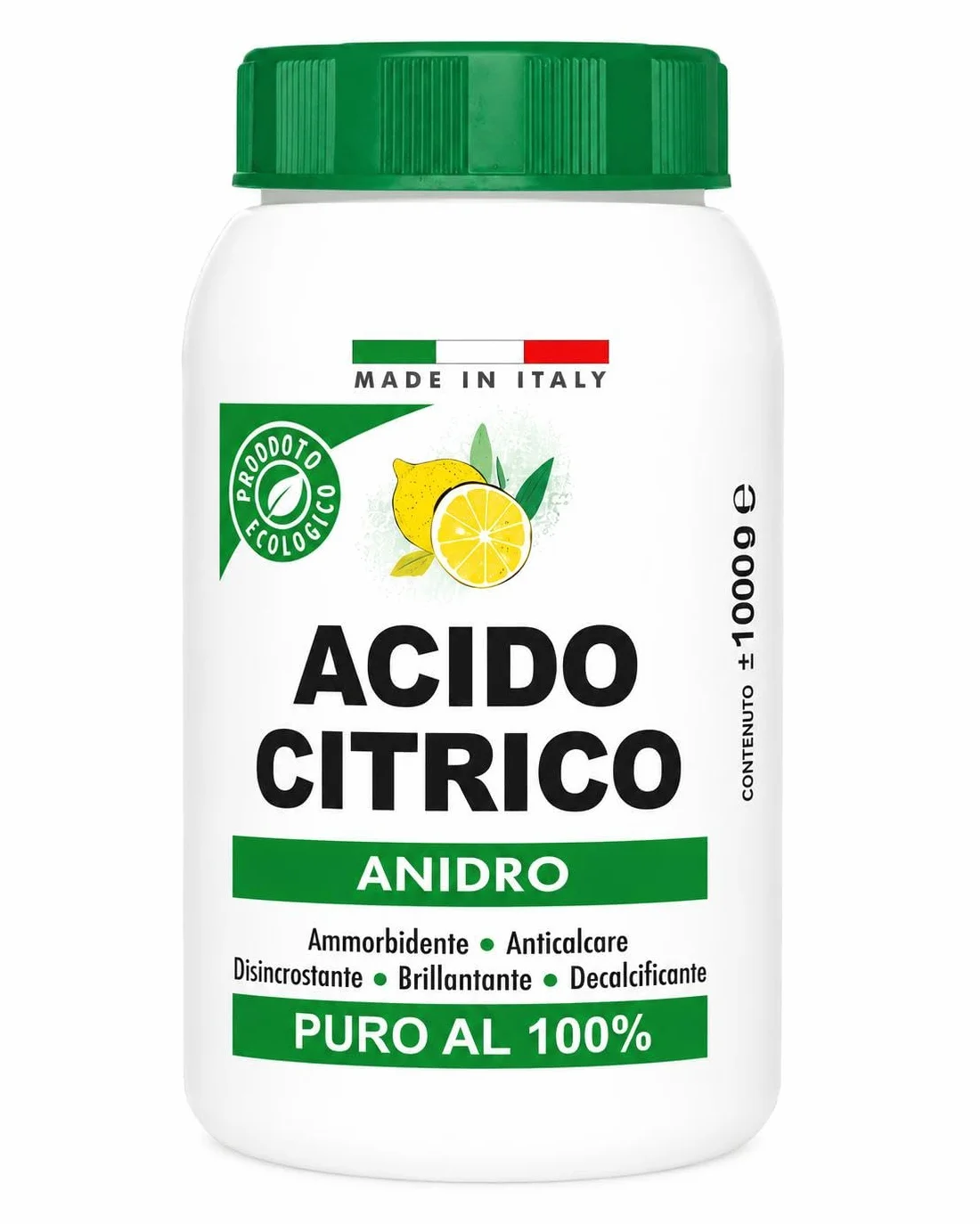 Acido Citrico Anidro 1 Kg Puro al 100% Anticalcare Naturale Made in Italy
