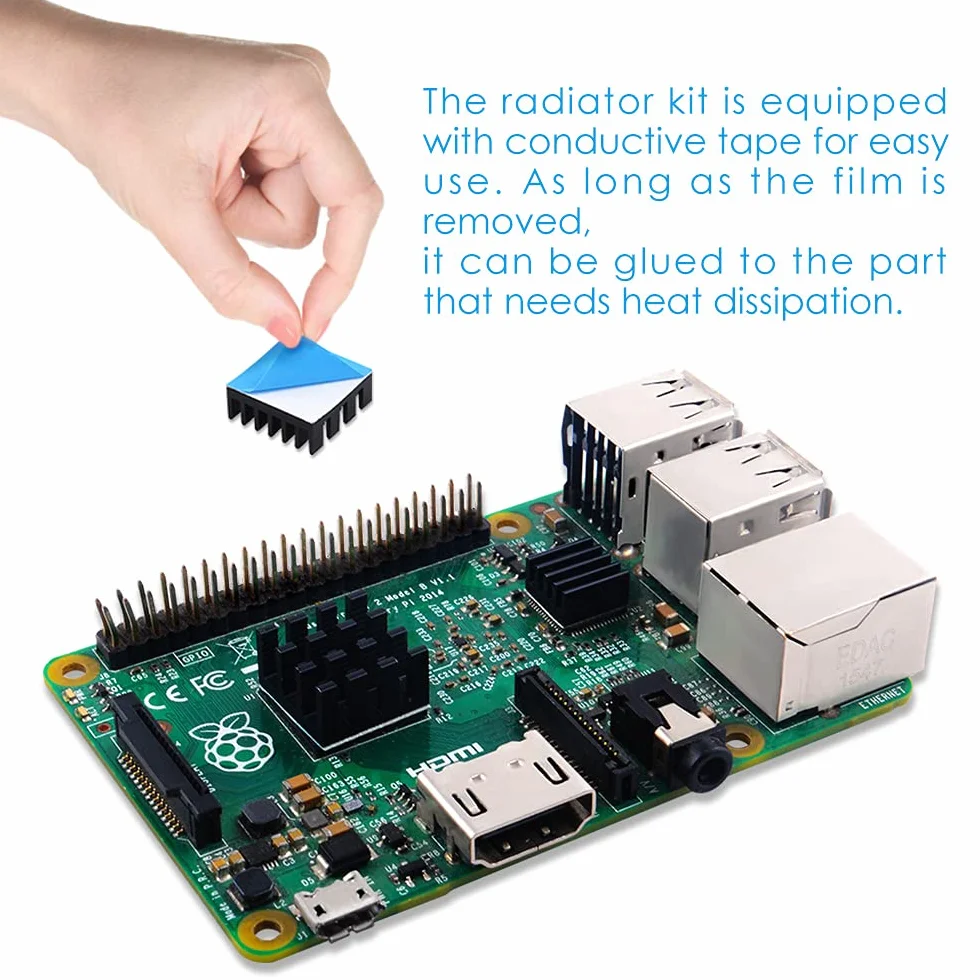 GeeekPi 102 pezzi (12 misure diverse) Kit dissipatore di calore con nastro conduttivo, dissipatore di calore in alluminio e dissipatore di rame per Raspberry Pi A B + 2/3/4