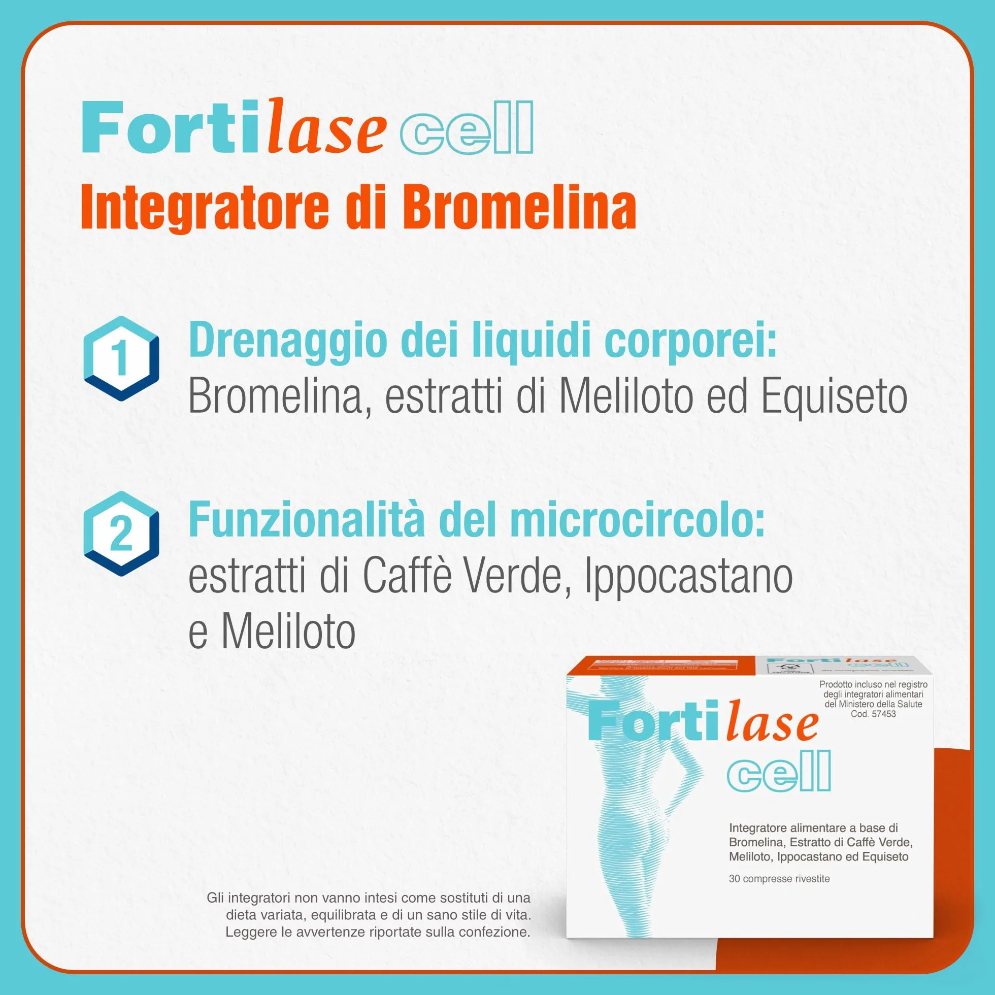 Fortilase Cell 30 Compresse Integratore Alimentare Anticellulite con Bromelina Caffè Verde Ippocastano