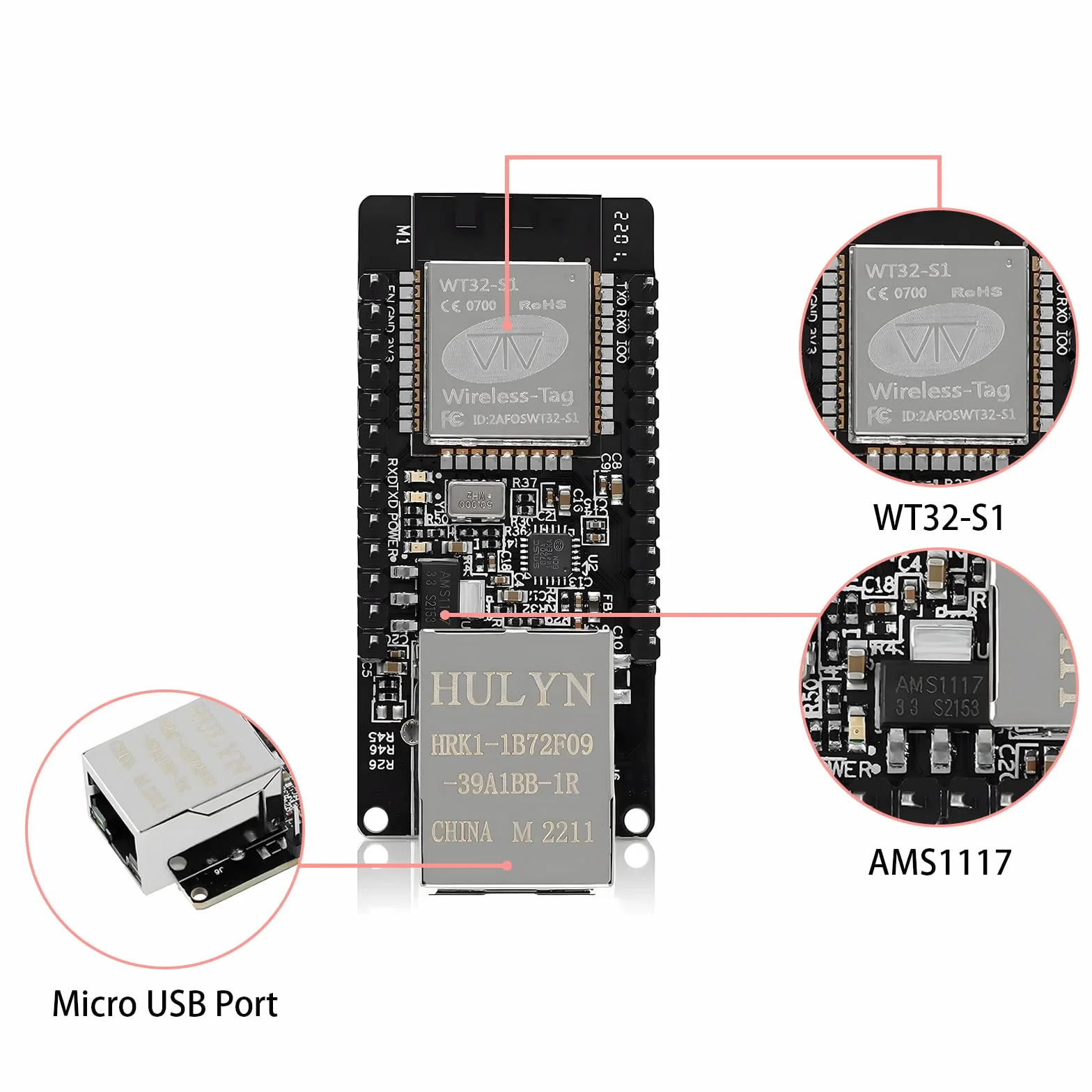 ESP Modul, WT32-ETH01 Embedded Serial Port Networking Bluetooth + WiFi Combo Gateway MCU modulo ESP senza fili