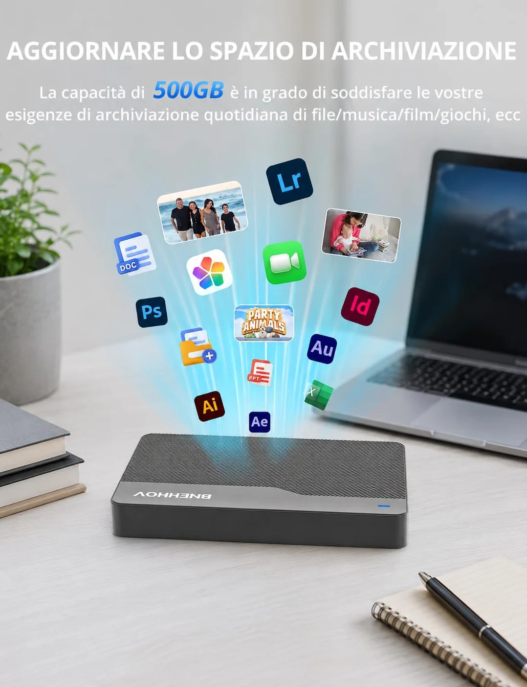 Hard Disk Esterno 500GB Ultra Sottile 2,5 Pollici Portatile USB 3.0 HDD SATA Disco Rigido
