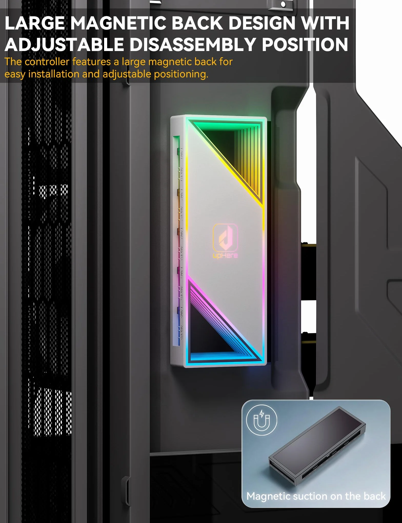 upHere ARGB Magnetic Fan Hub Controller, 12 PWM 4-Pin, 12 ARGB 5V 3-Pin, Infinity Mirror, SATA-Powered PC RGB Fan Hub, Bianco