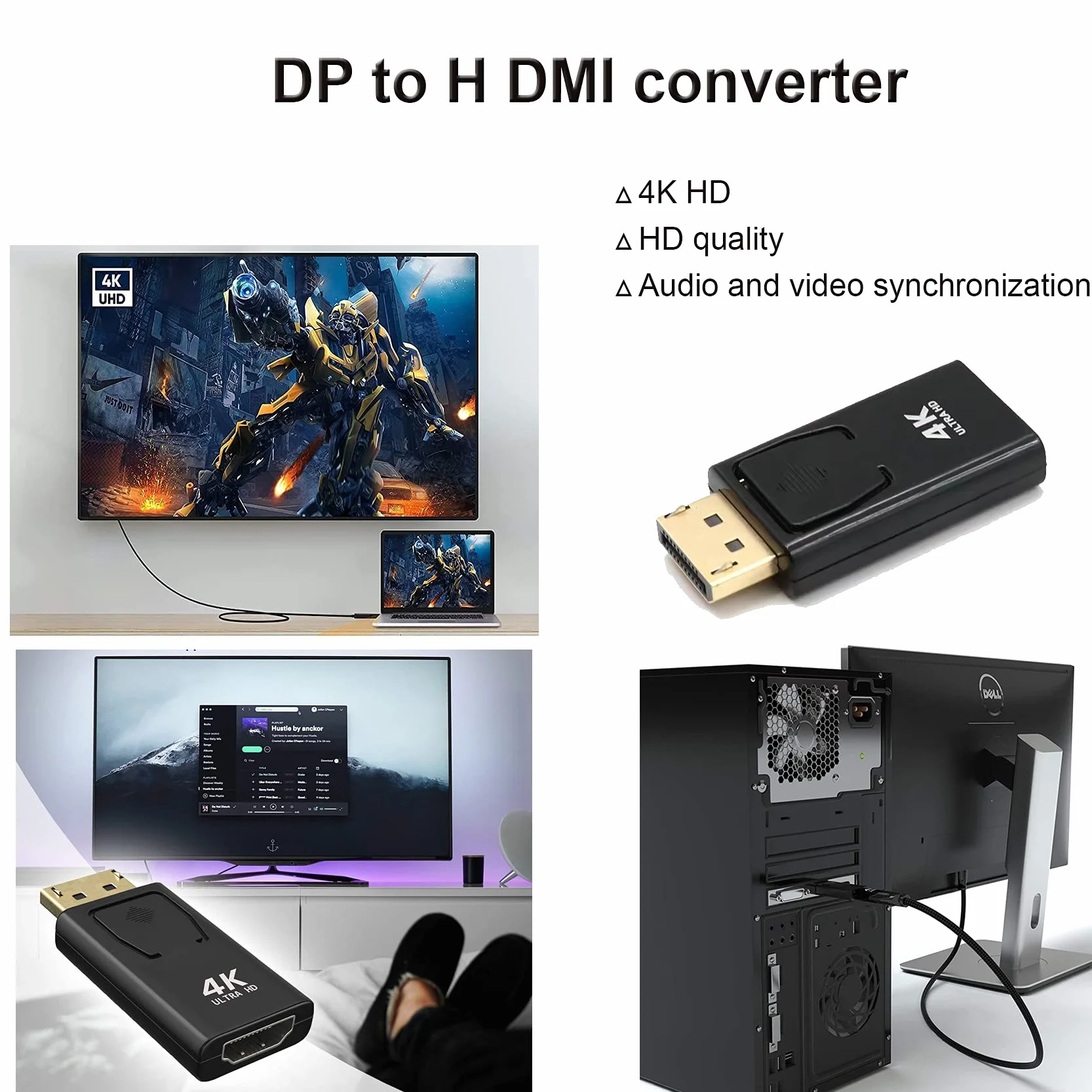 EasyULT Adattatore DisplayPort a HDMI, Risoluzione 4K DP Maschio a HDMI Femmina Convertitore, Supporto Audio 4K 1080P, per HDTV, Monitor, Proiettori, Portatili e Altri(Nero)