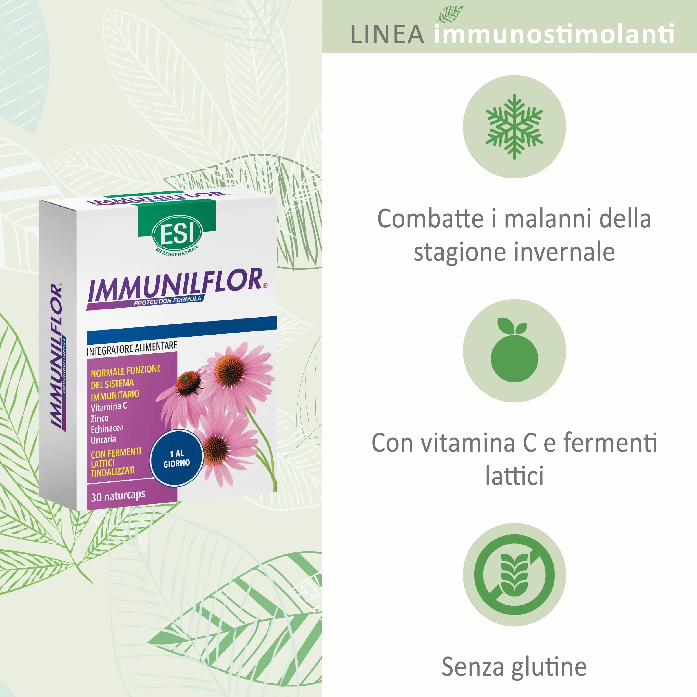 ESI Immuniflor Integratore Alimentare Fermenti Lattici Vitamina C 30 Naturcaps Difese Immunitarie Senza Glutine