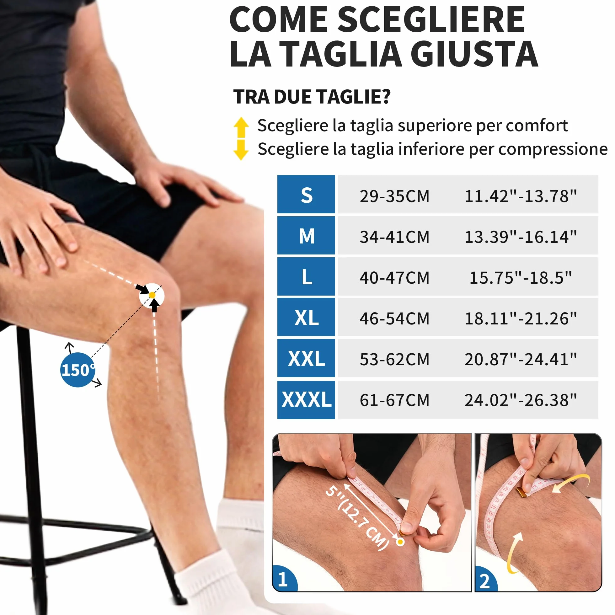 CAMBIVO Ginocchiera Ortopedica Compressione 2 Pezzi con Stabilizzatori Laterali PMMA e Gel Pad Rotulea