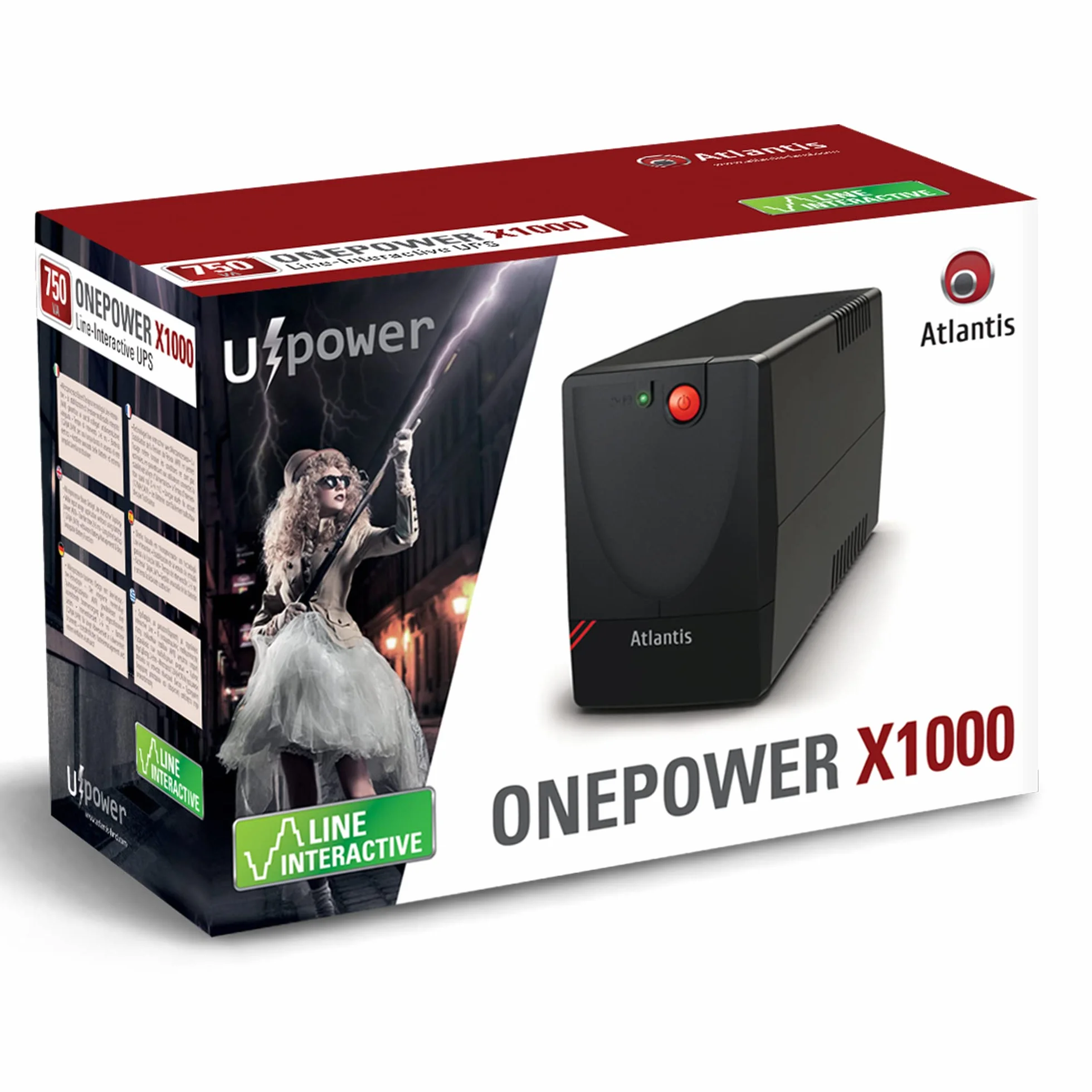 Atlantis UPS X1000, Potenza 750VA, 375W, Line Interactive, A03-X1000
