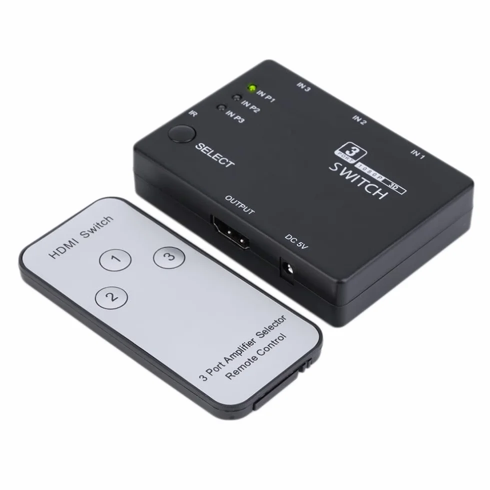 MMOBIEL Switch 3 in 1 HDMI Full HD 1080p 12Bit Colori Profondi 3-Porte Intelligenti Compatibile con 4K Ultra HDMI Port incl. Telecomando IR
