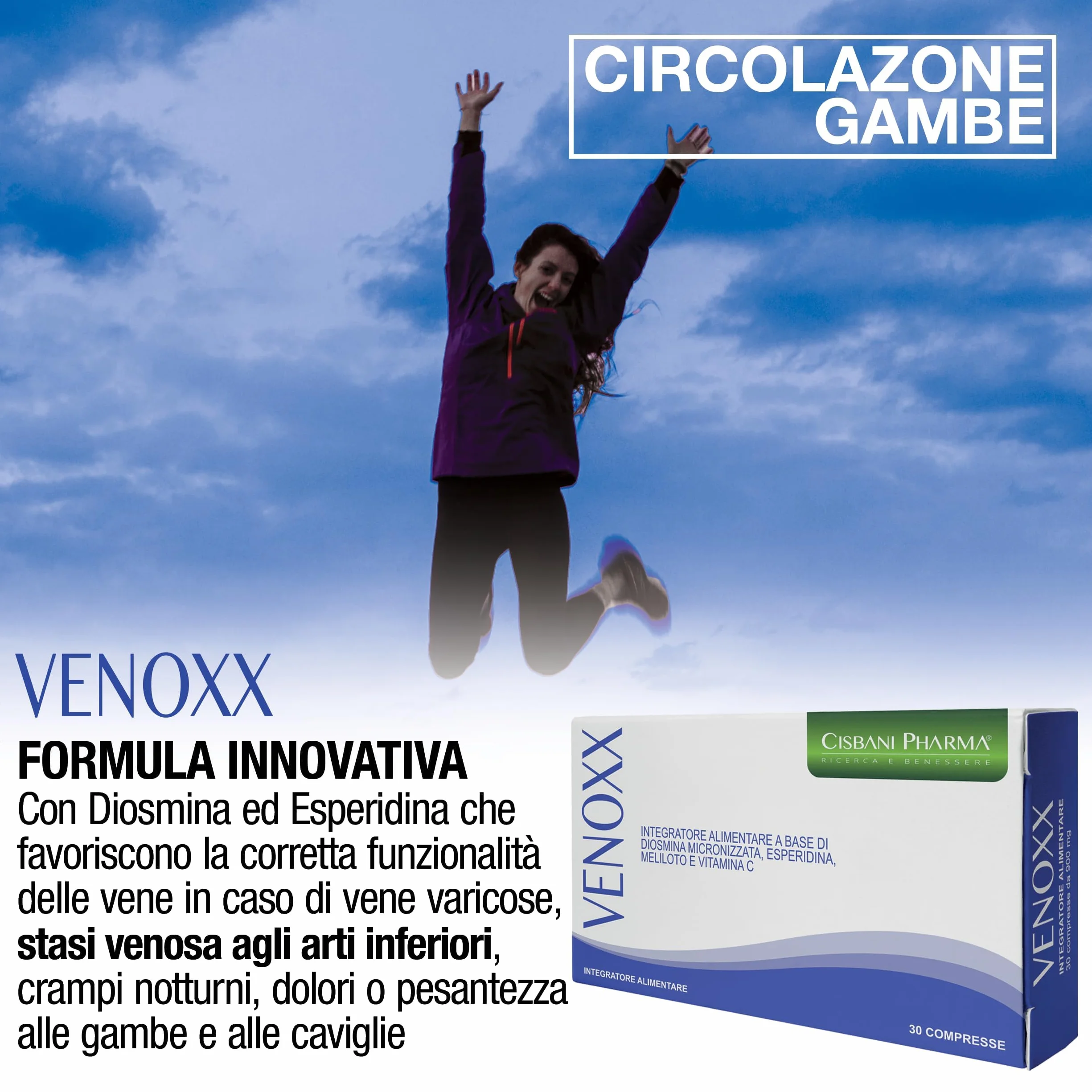CISBANI PHARMA Venoxx Integratore Diosmina Esperidina Meliloto Circolazione Venosa Vitamina C 30 Compresse
