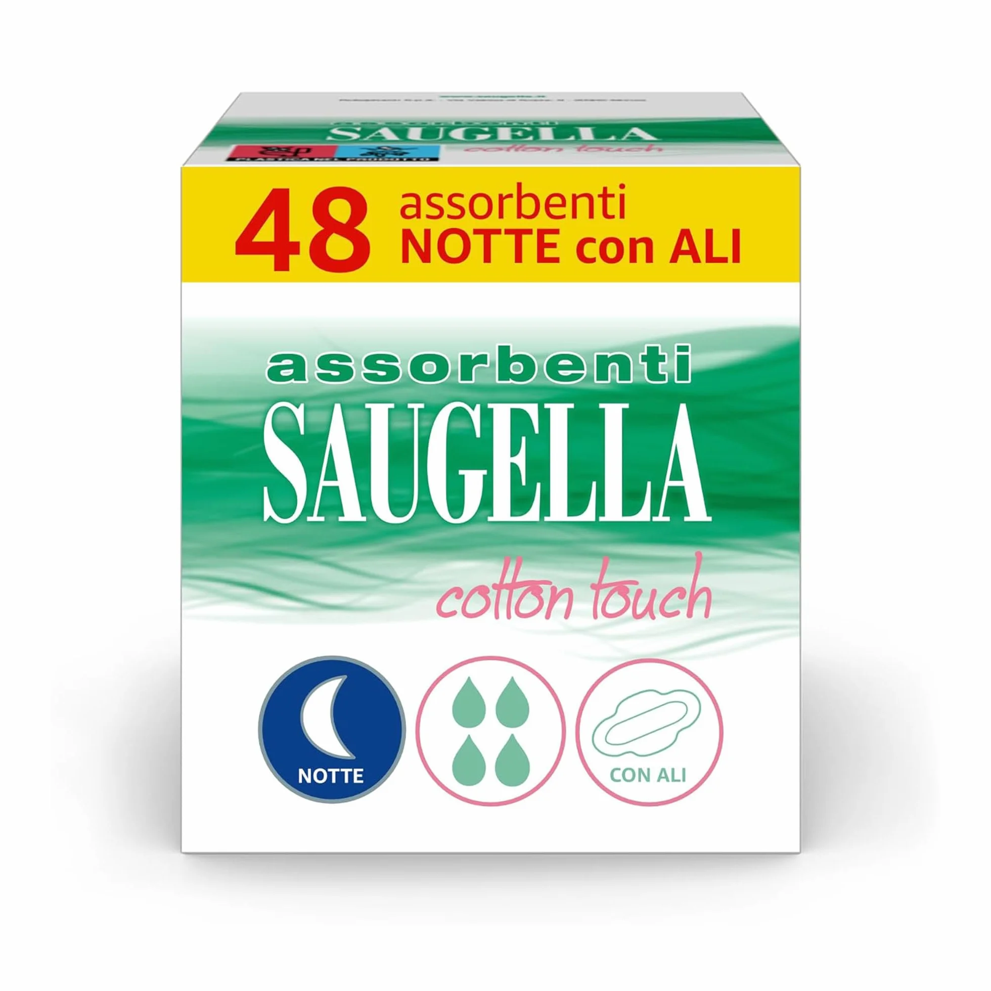 Saugella Assorbenti Cotton Touch Notte 48 sztuk z Ali, Antybakteryjne, Antyodorowe, Łagodzące