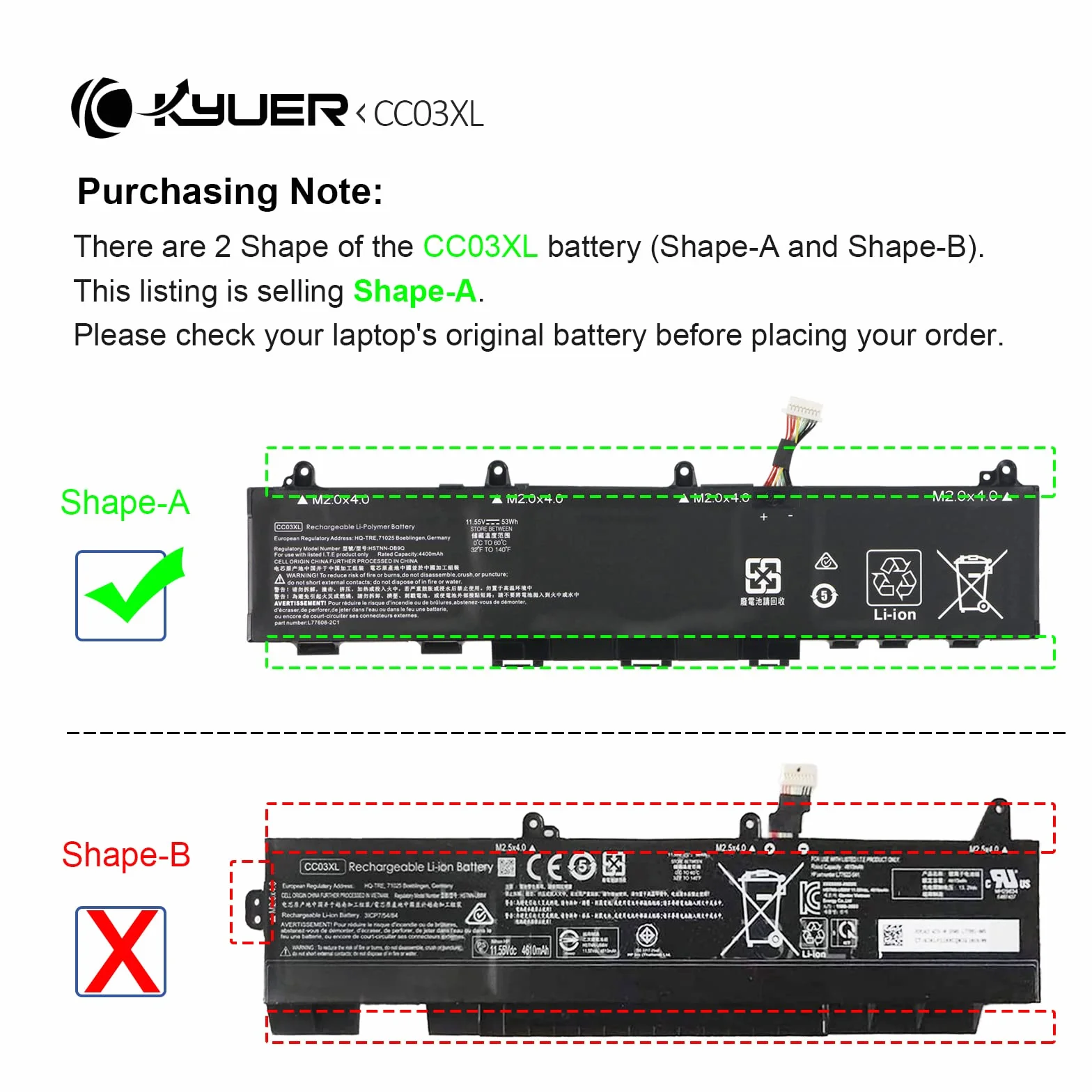 K KYUER 53Wh CC03XL CC03053XL-PL Batteria per HP EliteBook 830 835 840 845 Probook 635 Aero ZBook Firefly 14 G7 G8 Mobile Workstation MT32 MT46 Thin Client L77608-421 L77608-1C2 HSTNN-IB9F L78555-005
