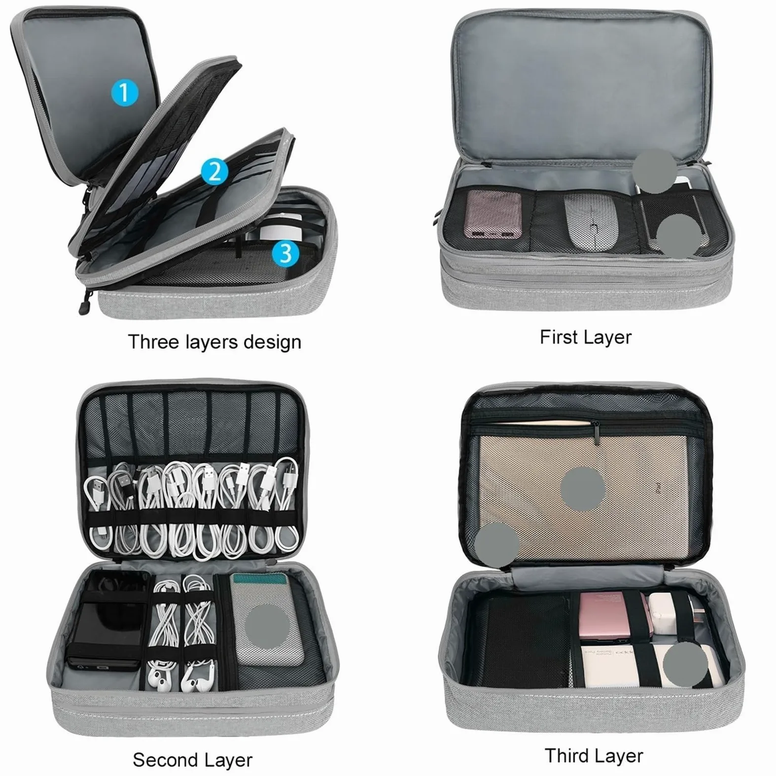 Borsa Organizer Per Cavi Organizer for accessori elettronici a tre strati, custodia for impermeabile for dischi rigidi