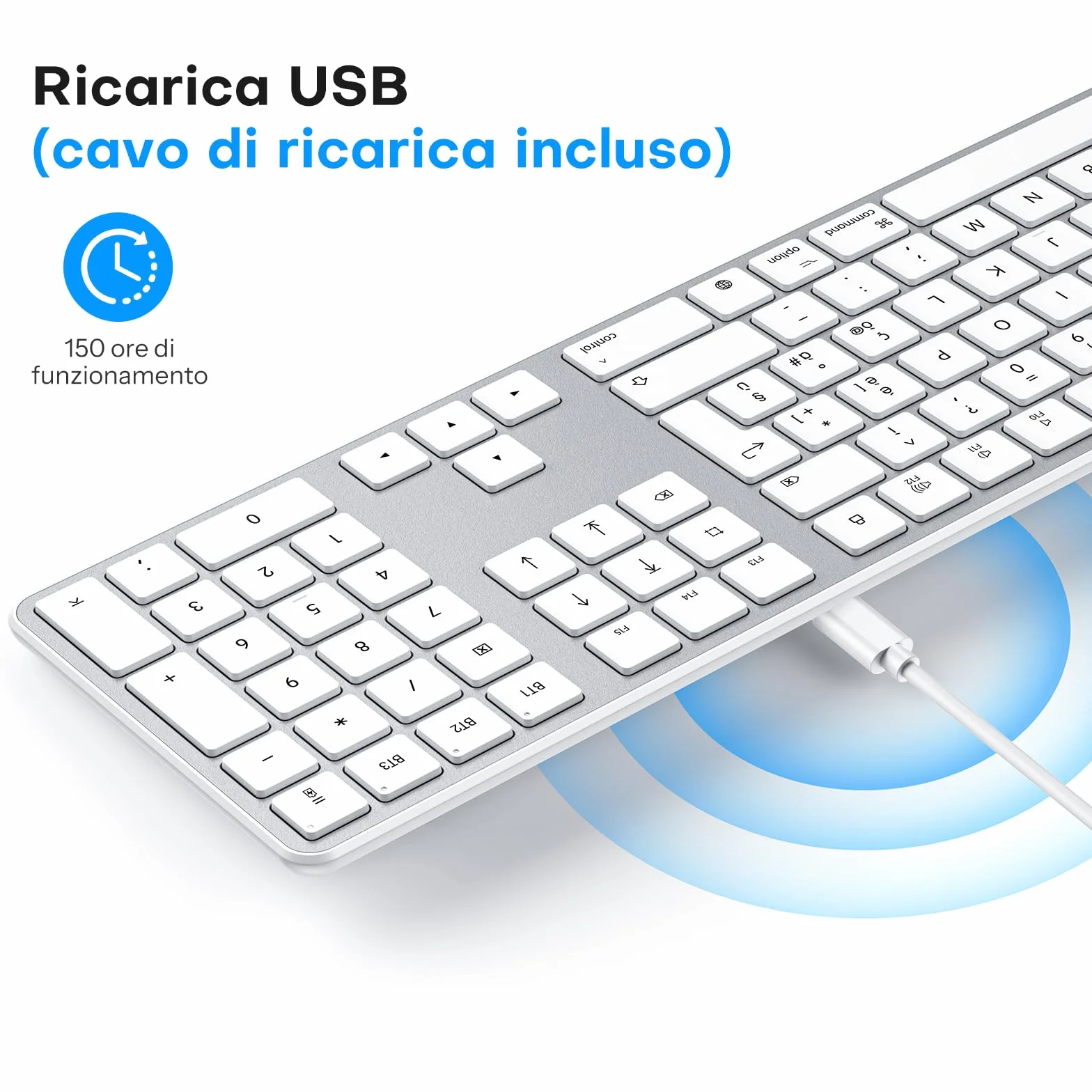 OMOTON Kit Tastiera e Mouse Wireless Bluetooth per Mac, Tastiera e Mouse Ricaricabile con 3 Canali Bluetooth per Mac Pro/Mini, MacBook Pro/Air, iMac, iMac Pro, Layout Italiano QWERTY, Argento