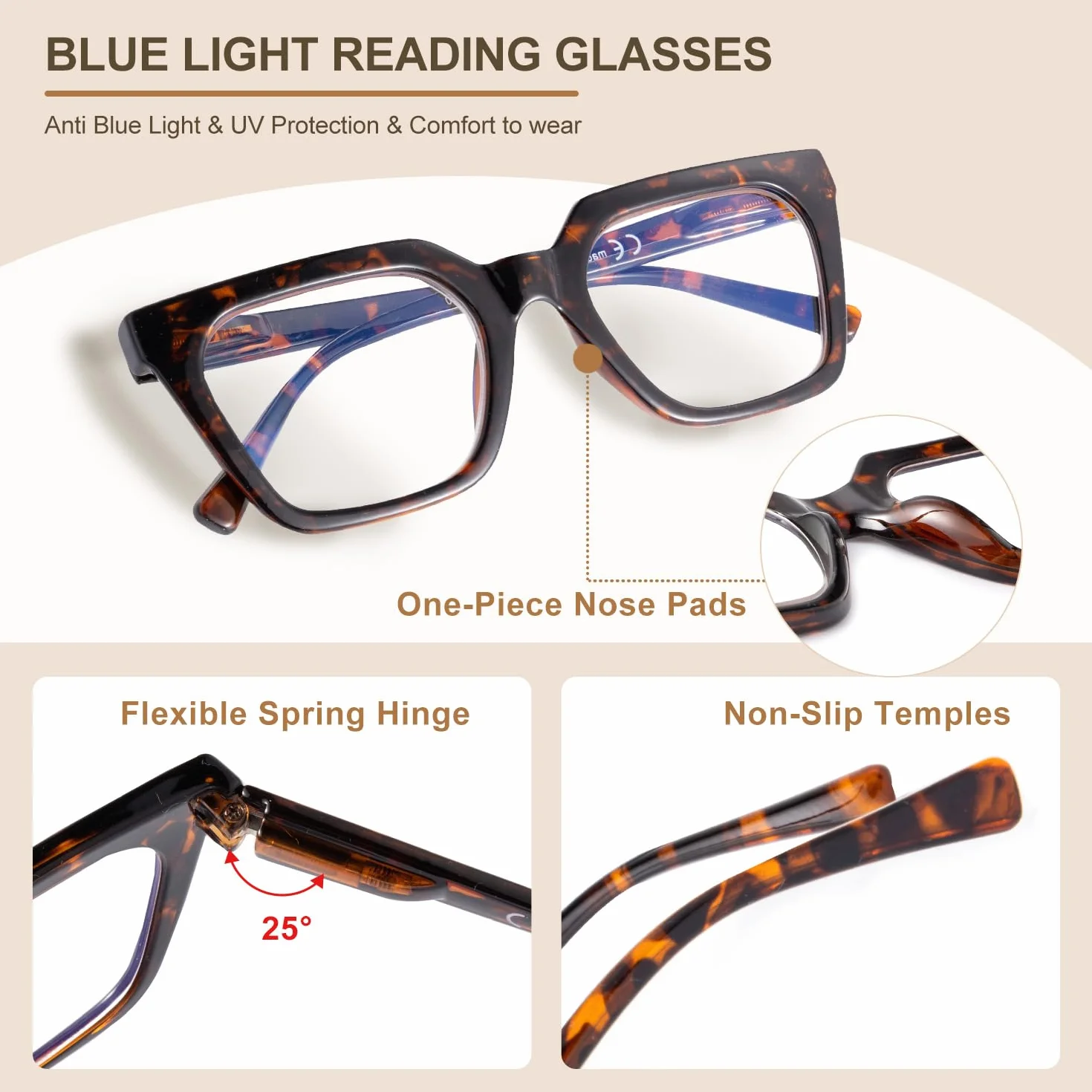 SKYWAY Occhiali Oversize Filtro Luce Blu Donna, Occhiali da Computer Retrò Montatura Quadrata Cat Eye, Anti-affaticamento Occhi Anti-riflesso UV