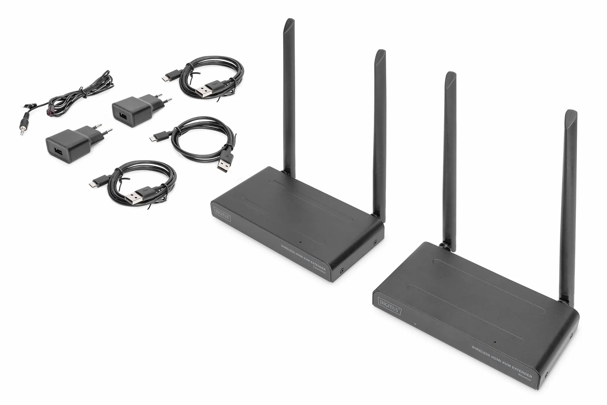 DIGITUS Wireless HDMI KVM Extender Set - portata fino a 200 m - FullHD 1080p/60Hz - punto a punto - uscita HDMI Loop - trasmissione IR - nero