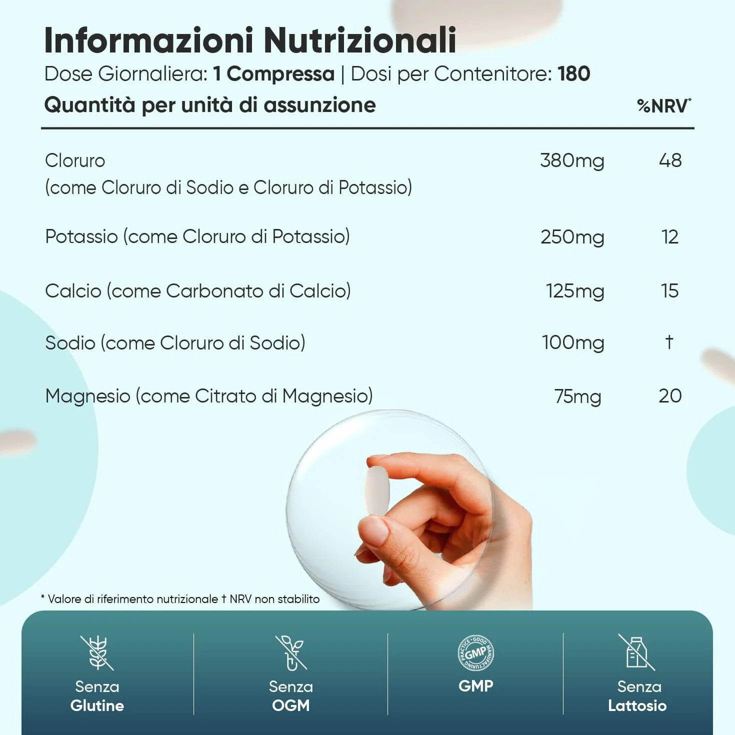 Elettroliti Vegani Integratore 5 Sali Minerali Magnesio Potassio Cloruro Sodio Calcio 180 Compresse